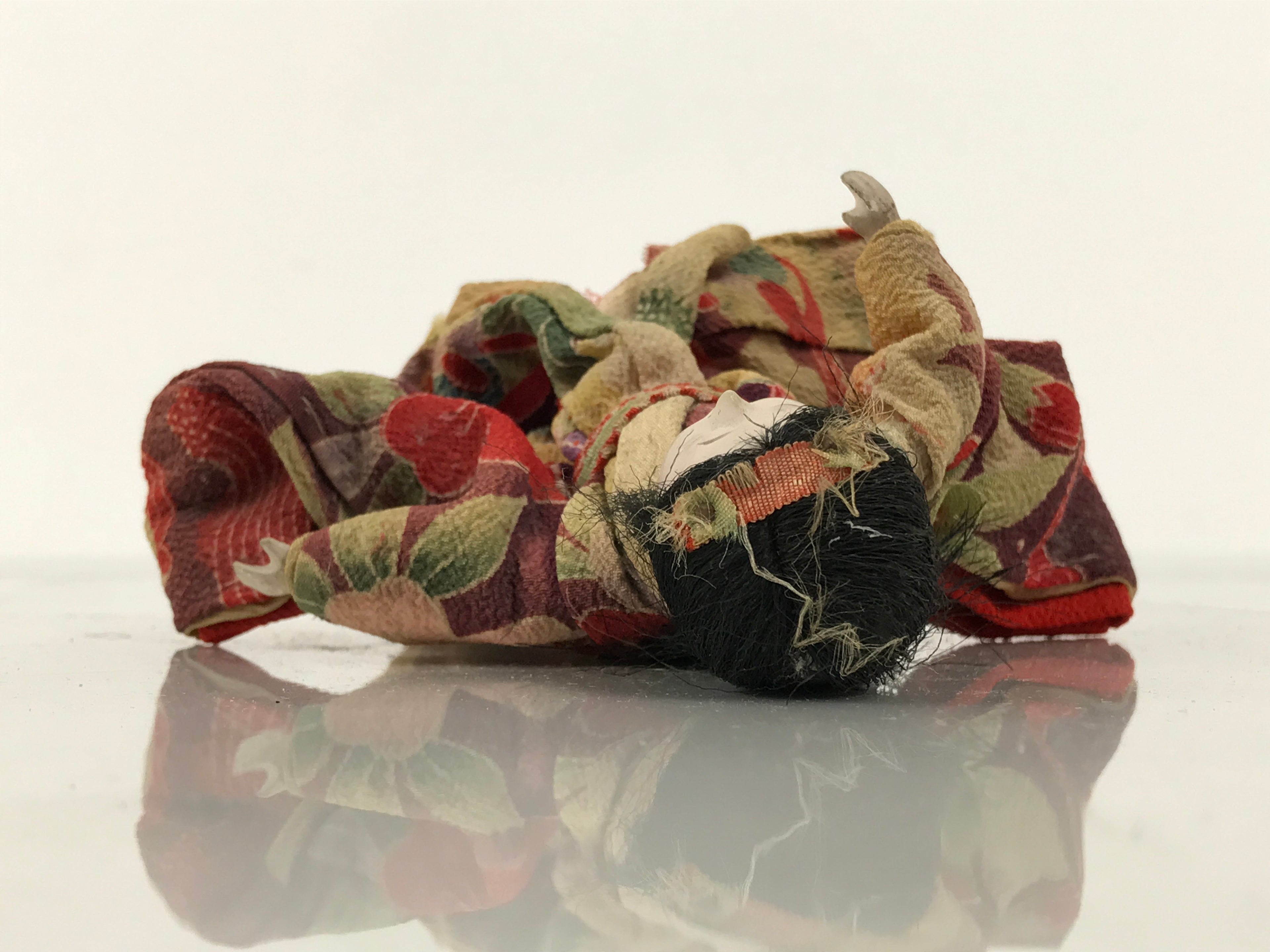 Antique Japanese Ningyo Doll Silk Kimono Gofun Head c1900 Floral ID674