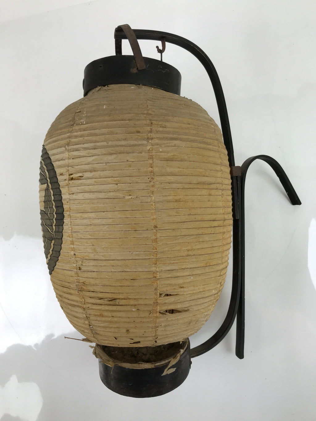 Antique Japanese Paper Handheld Chochin Lantern Kamon Tonogaito Brown Black LT78