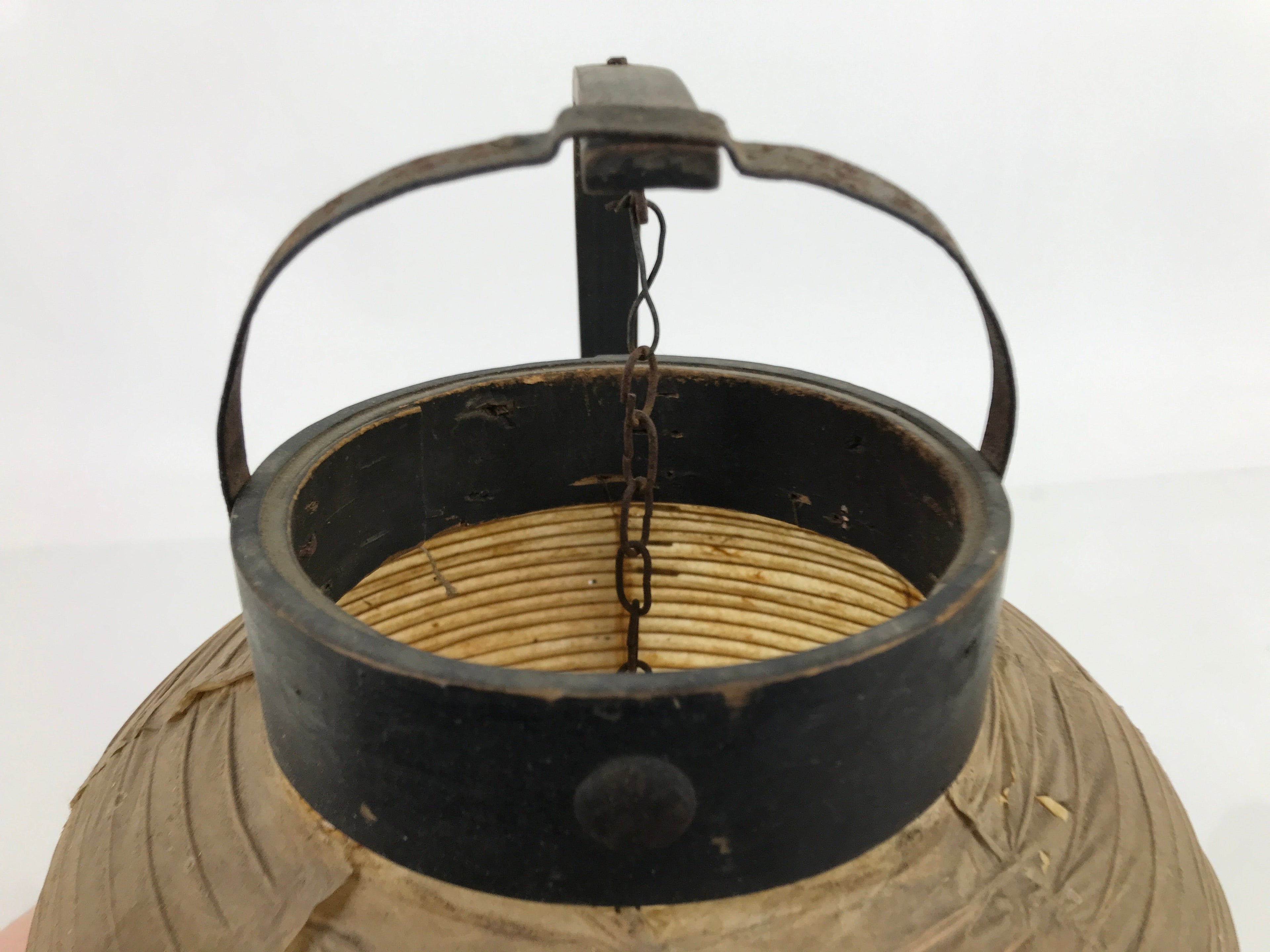 Antique Japanese Paper Handheld Chochin Lantern Kamon Tonogaito Brown Black LT78