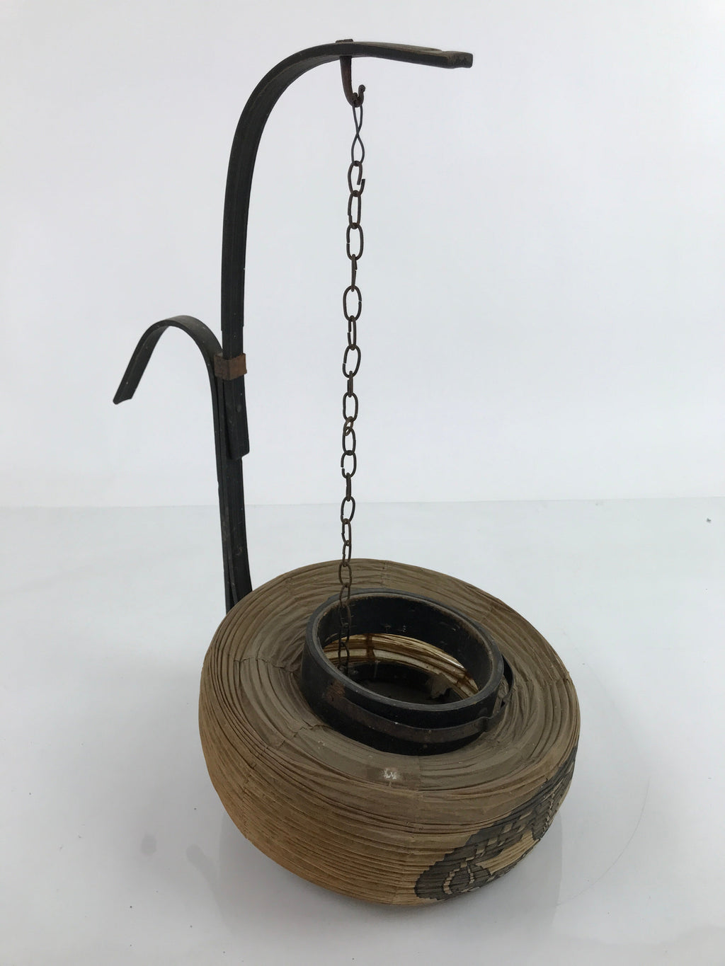 Antique Japanese Paper Handheld Chochin Lantern Kamon Tonogaito Brown Black LT78