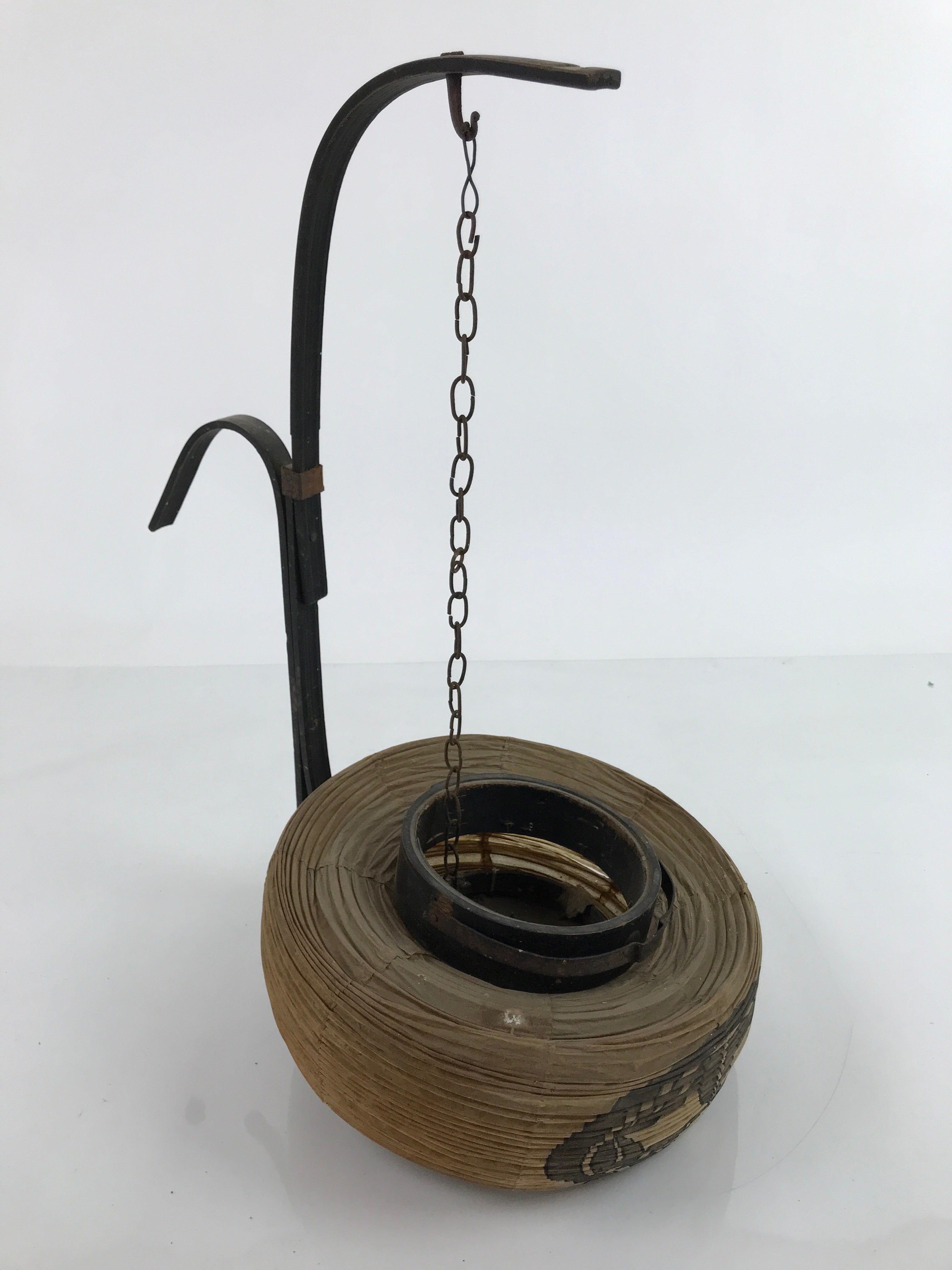 Antique Japanese Paper Handheld Chochin Lantern Kamon Tonogaito Brown Black LT78