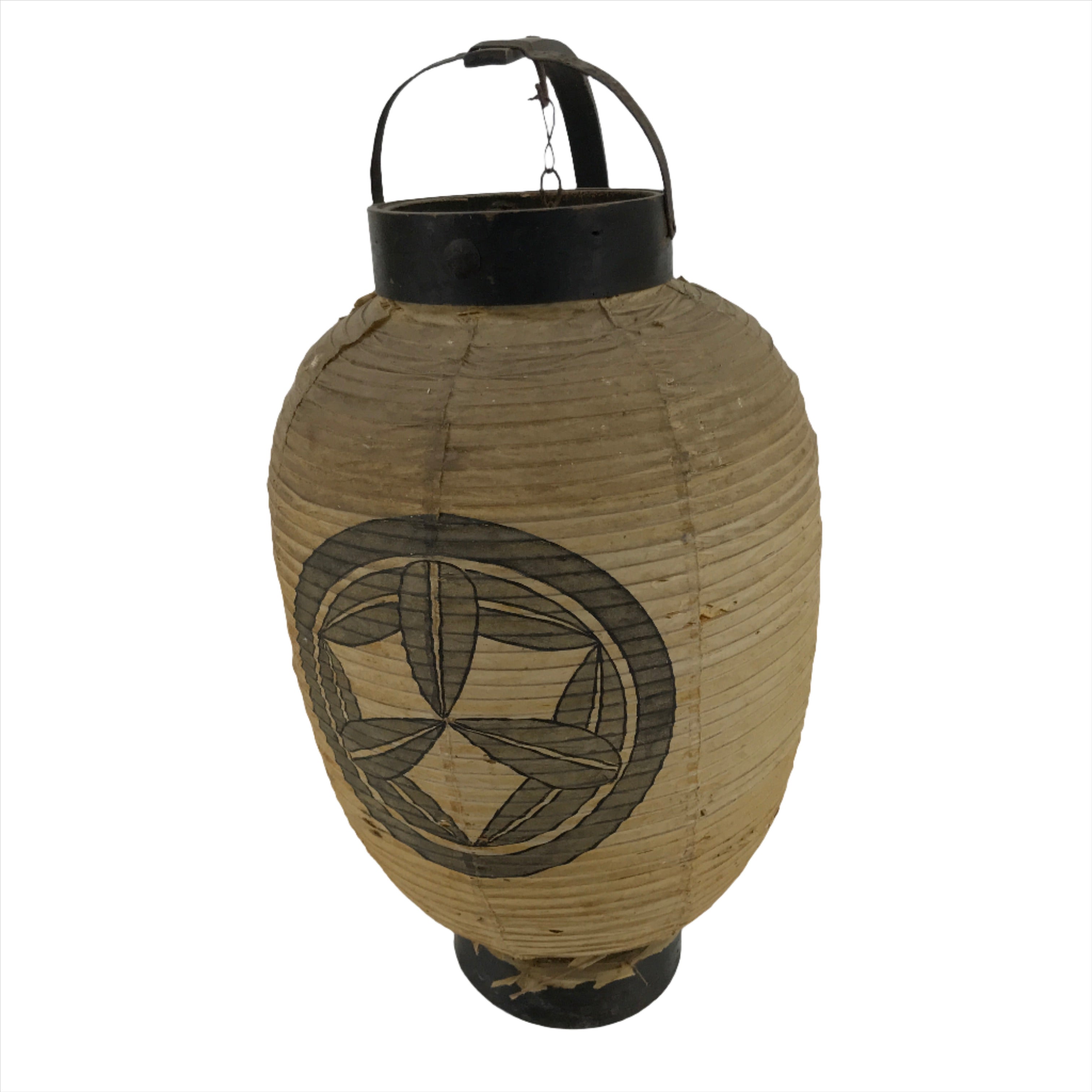 Antique Japanese Paper Handheld Chochin Lantern Kamon Tonogaito Brown Black LT78