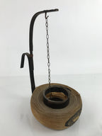 Antique Japanese Paper Handheld Chochin Lantern Kamon Tonogaito Brown Black LT79