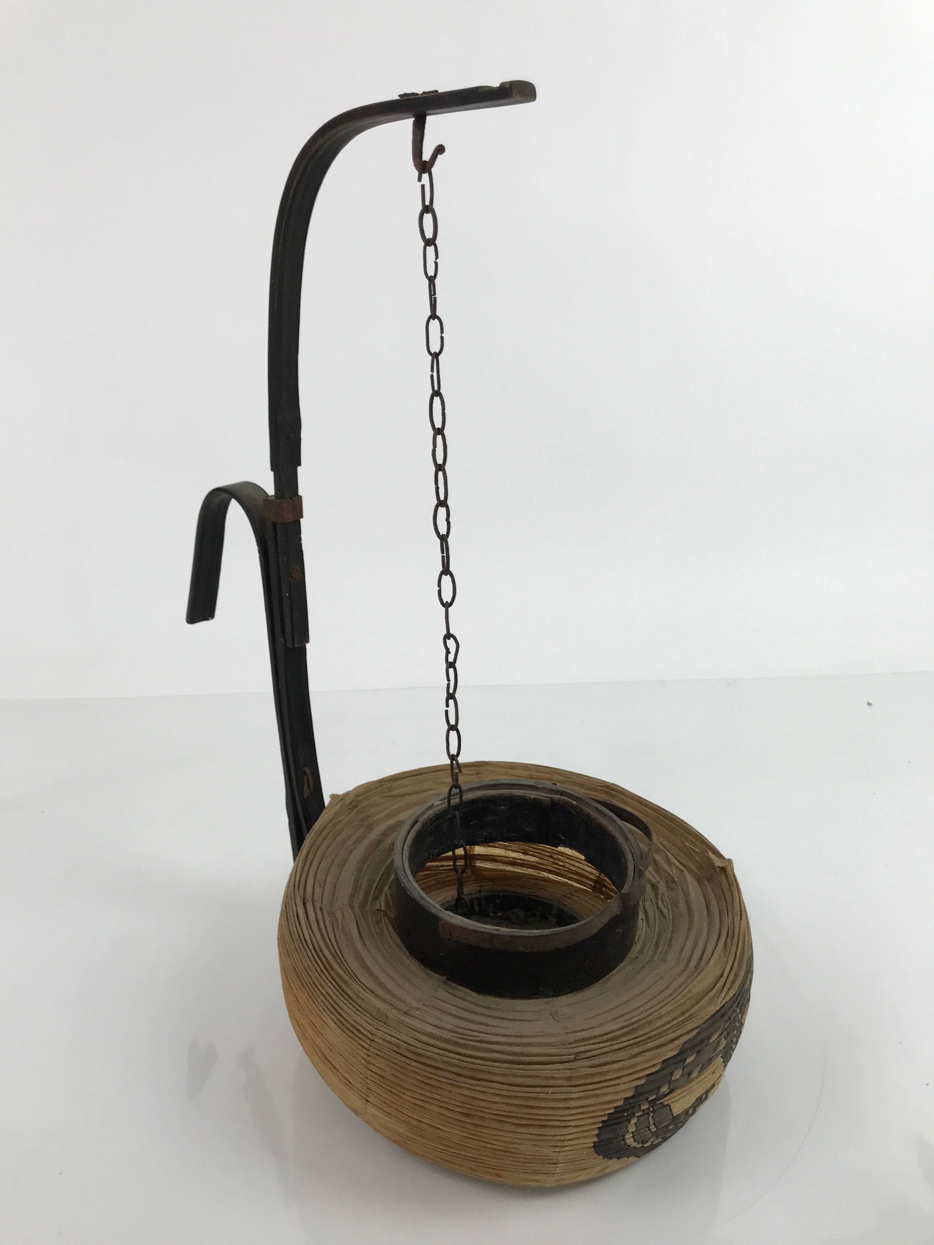 Antique Japanese Paper Handheld Chochin Lantern Kamon Tonogaito Brown Black LT79