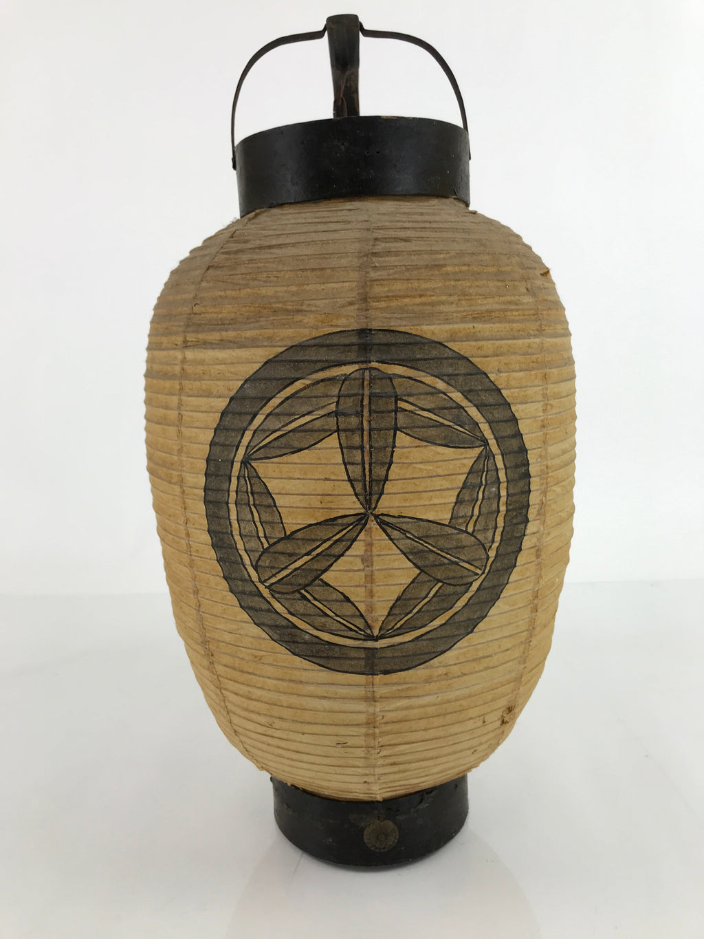 Antique Japanese Paper Handheld Chochin Lantern Kamon Tonogaito Brown Black LT79