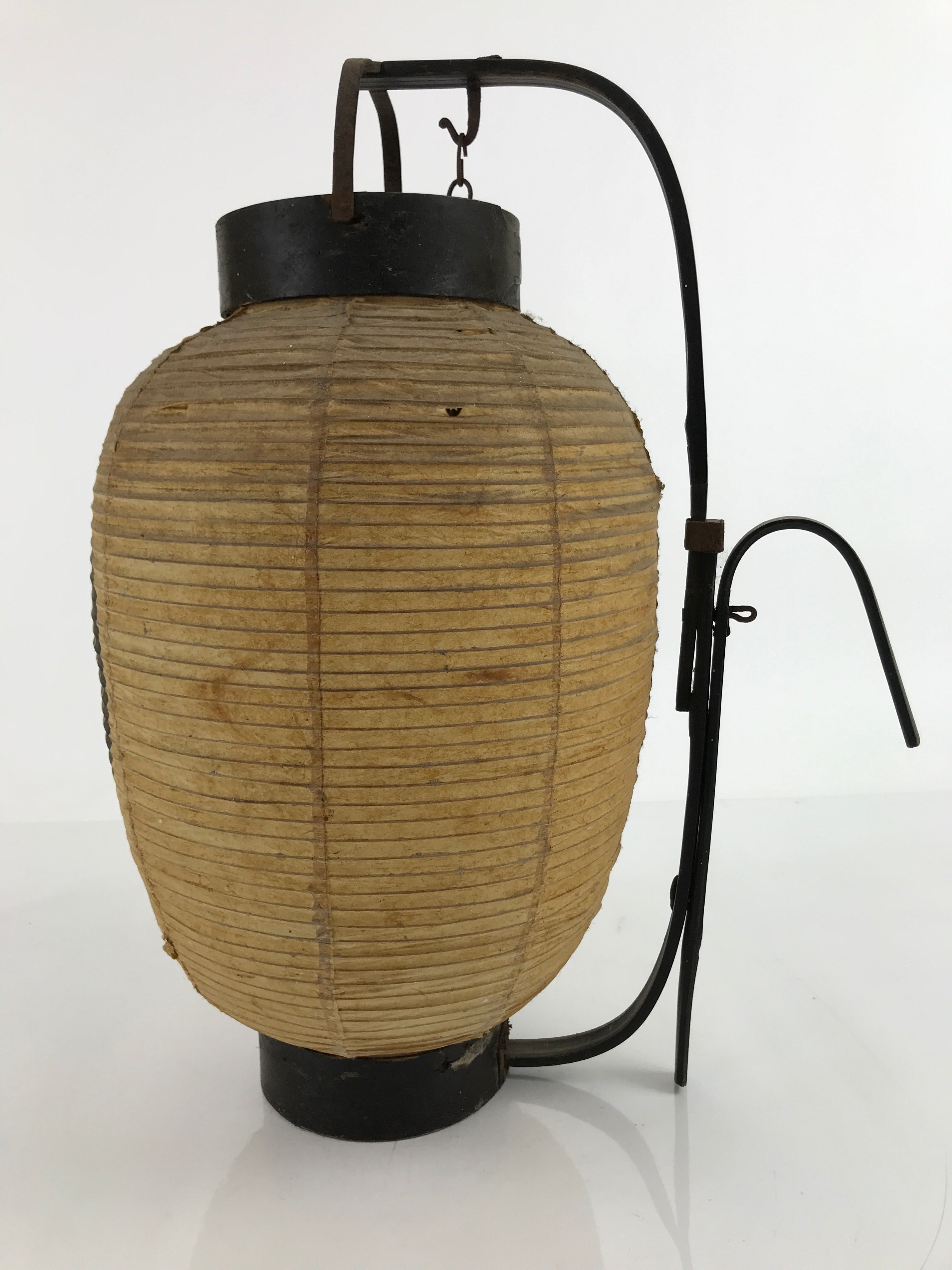 Antique Japanese Paper Handheld Chochin Lantern Kamon Tonogaito Brown Black LT79