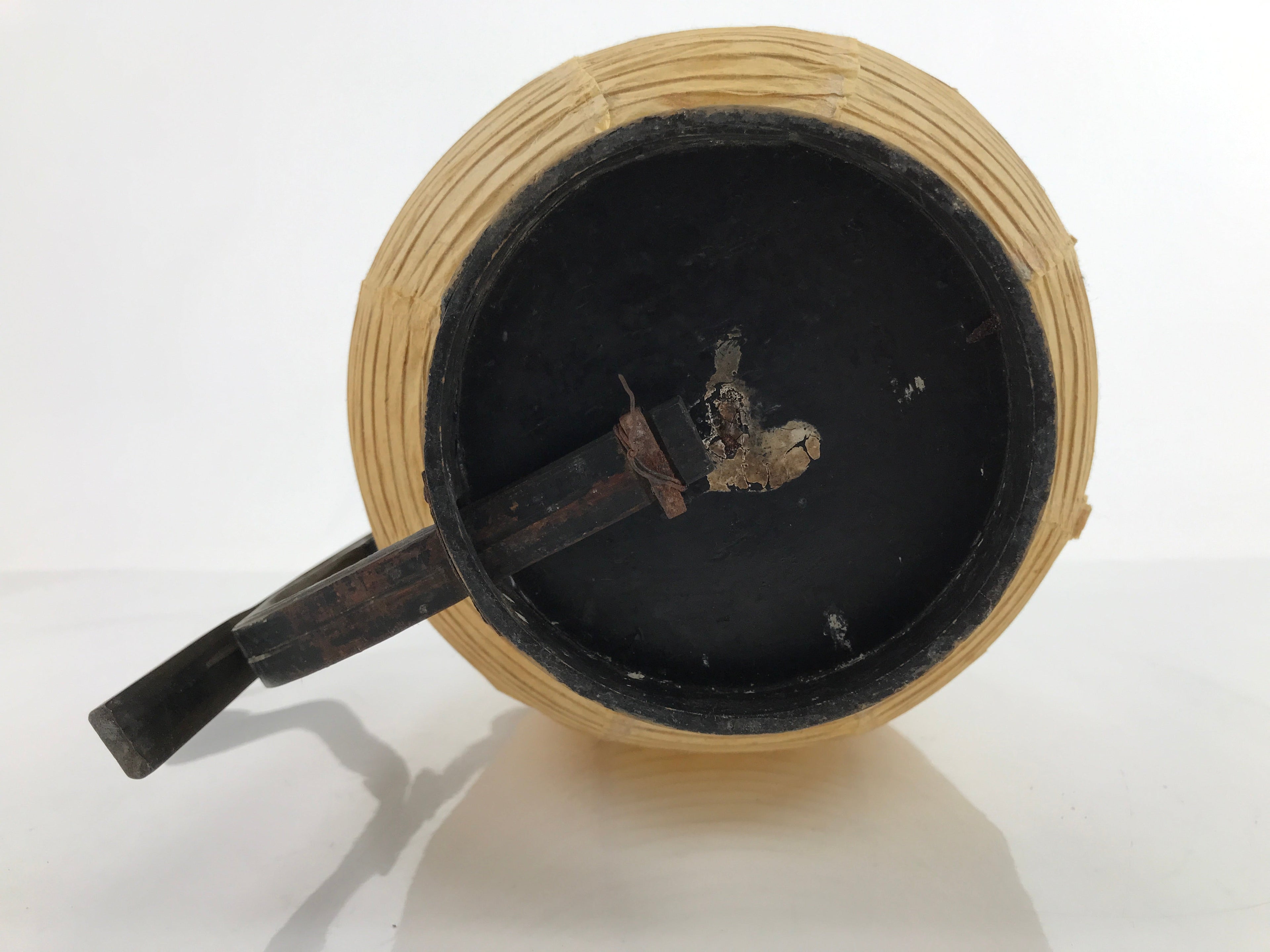 Antique Japanese Paper Handheld Chochin Lantern Kamon Tonogaito Brown Black LT79