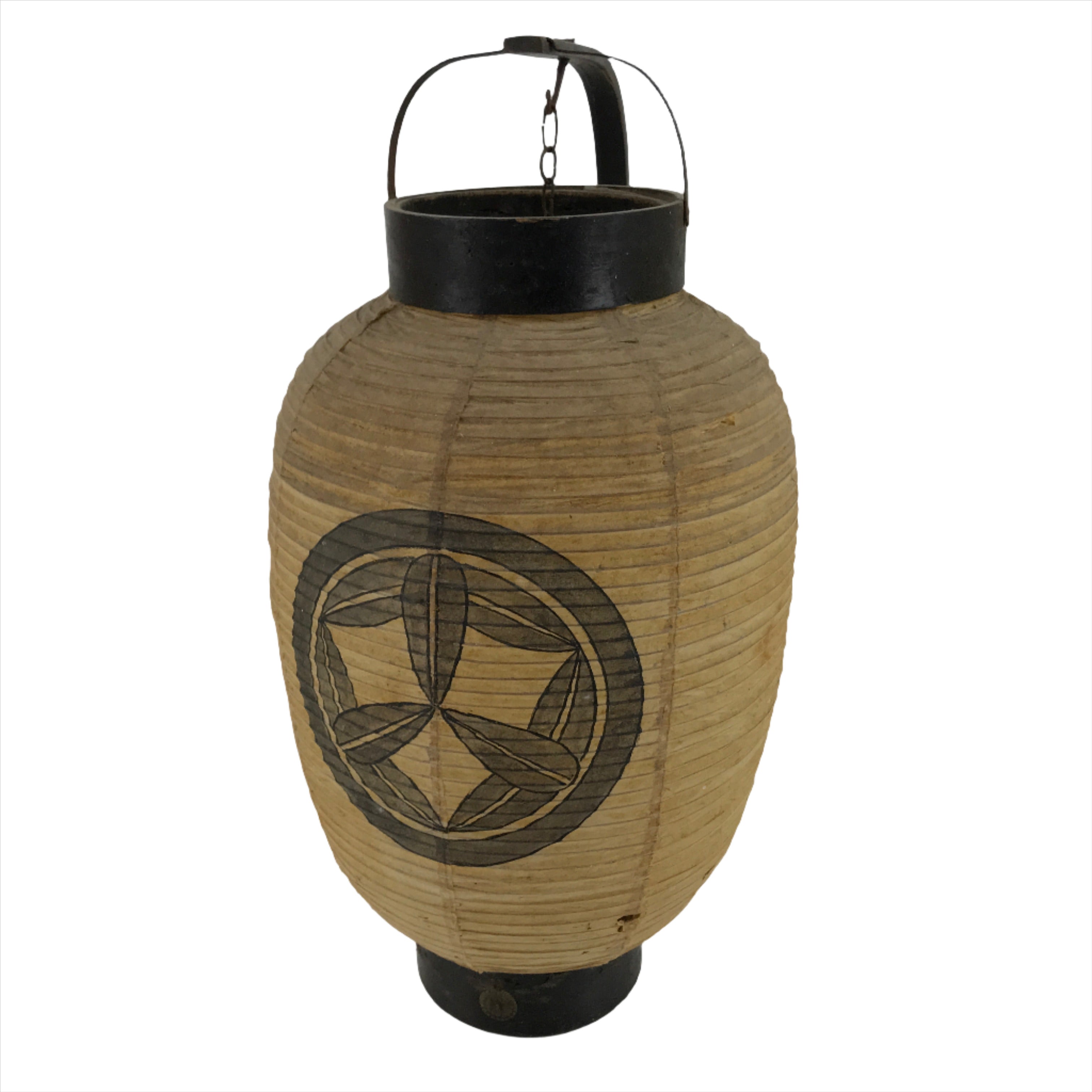 Antique Japanese Paper Handheld Chochin Lantern Kamon Tonogaito Brown Black LT79