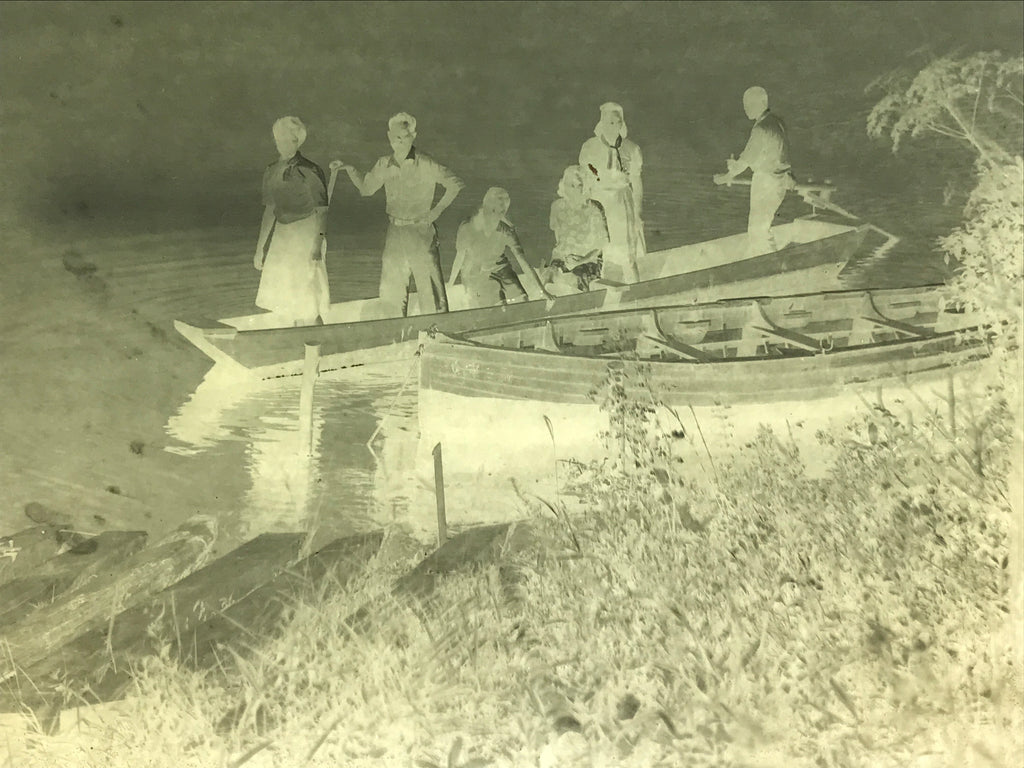 Antique Japanese Photo Glass Negative Plate C1900 Big Family River Boat GN458