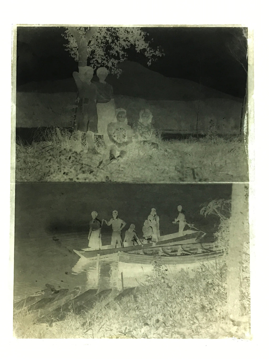 Antique Japanese Photo Glass Negative Plate C1900 Big Family River Boat GN458