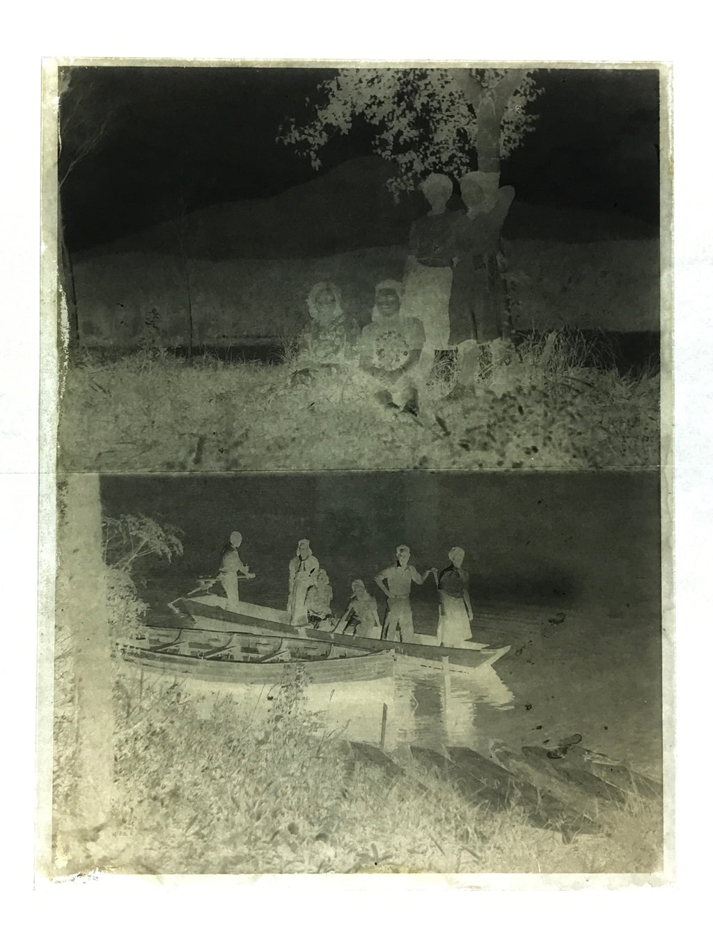 Antique Japanese Photo Glass Negative Plate C1900 Big Family River Boat GN458