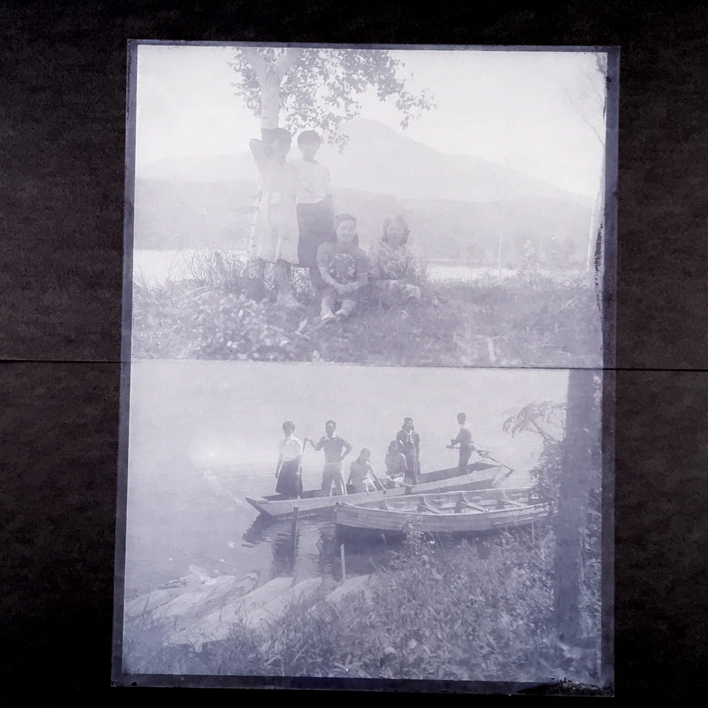 Antique Japanese Photo Glass Negative Plate C1900 Big Family River Boat GN458