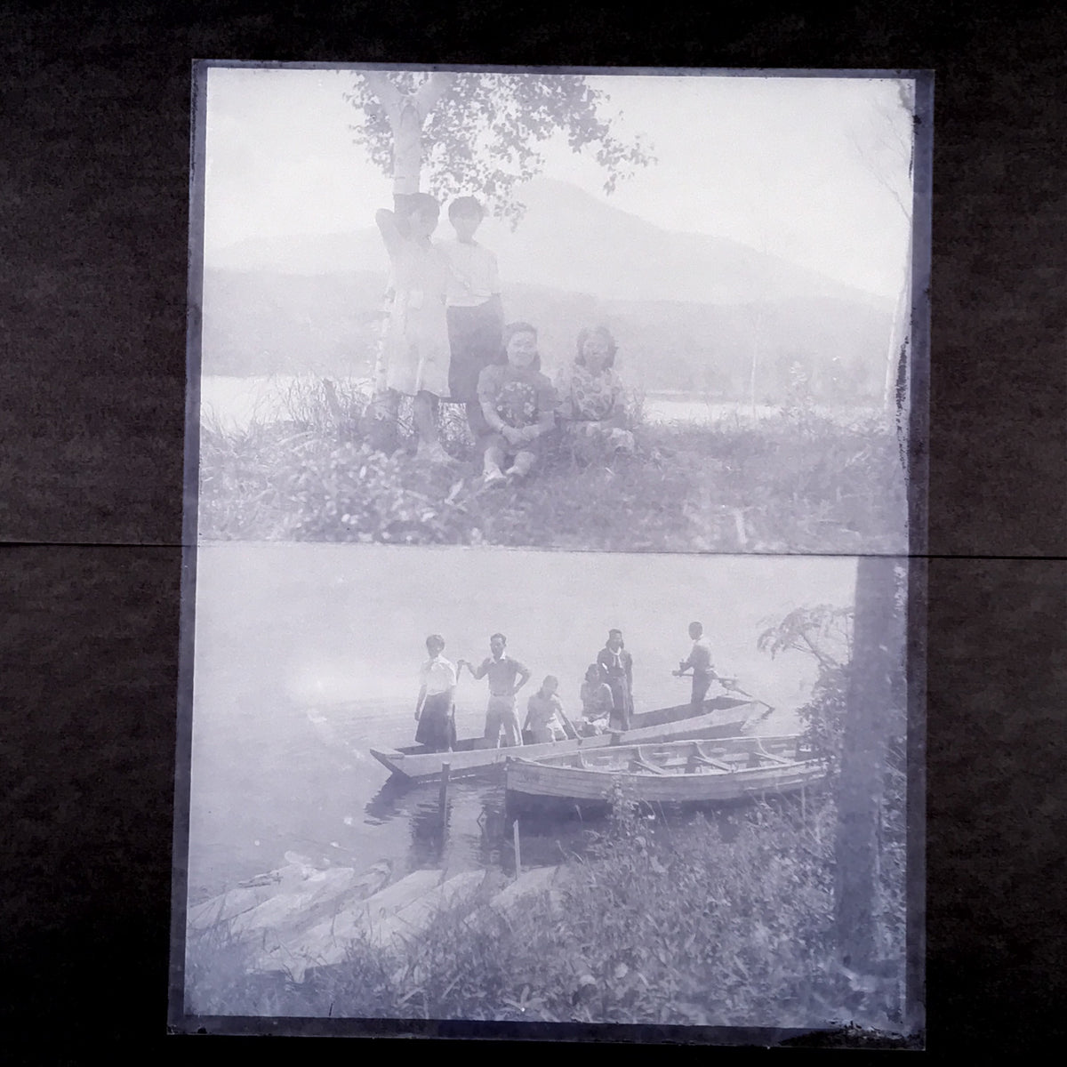 Antique Japanese Photo Glass Negative Plate C1900 Big Family River Boat GN458