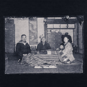 Antique Japanese Photo Glass Negative Plate C1900 Family Indoor Kotatsu GN445