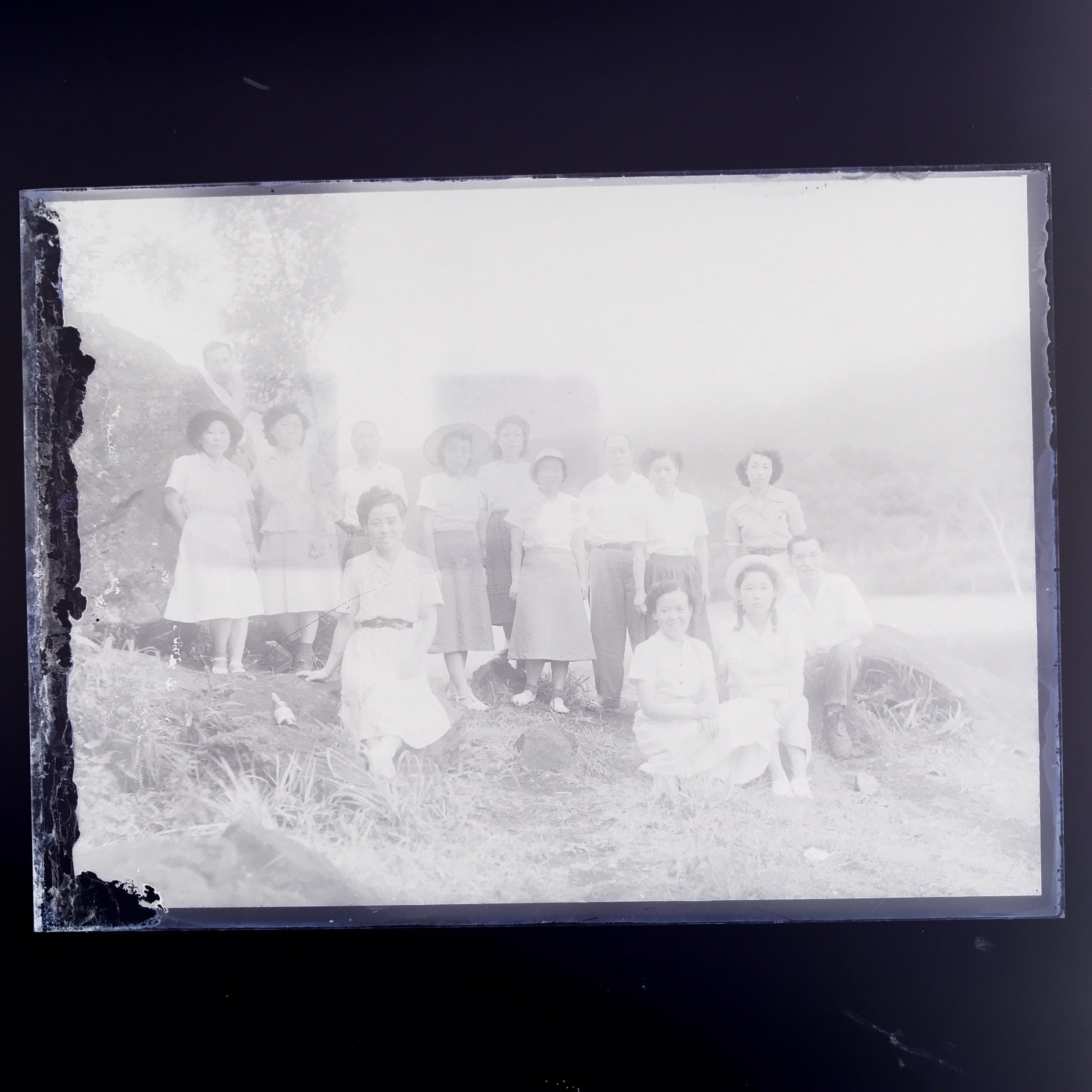 Antique Japanese Photo Glass Negative Plate C1900 Group Photo GN438
