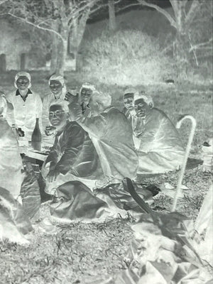 Antique Japanese Photo Glass Negative Plate C1900 Hanami Picnic Group GN444