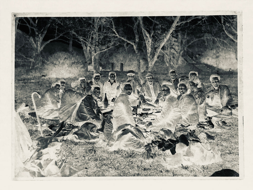 Antique Japanese Photo Glass Negative Plate C1900 Hanami Picnic Group GN444