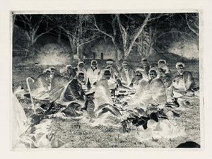 Antique Japanese Photo Glass Negative Plate C1900 Hanami Picnic Group GN444