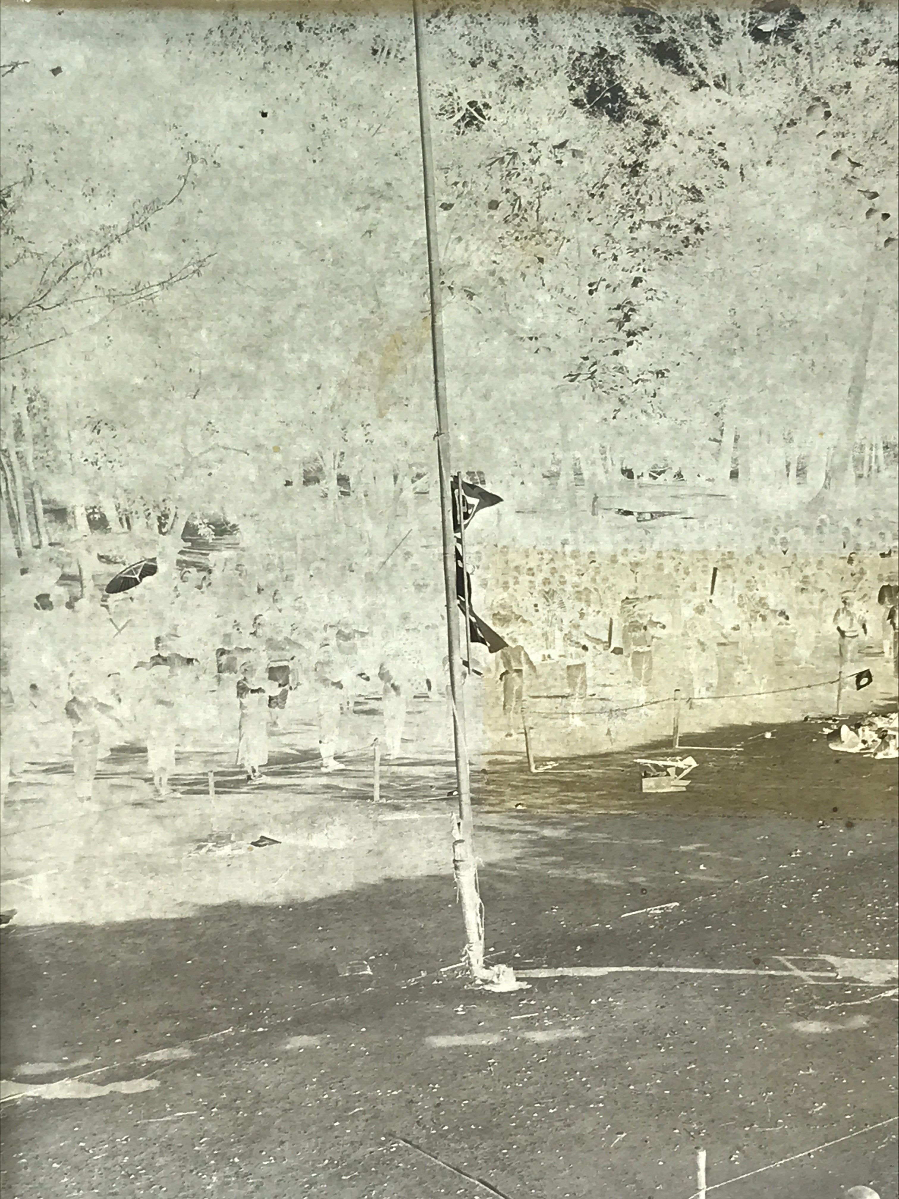 Antique Japanese Photo Glass Negative Plate C1900 Kids Schoolyard Ceremony GN449