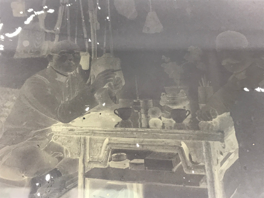 Antique Japanese Photo Glass Negative Plate C1900 Living Room Table Man GN439