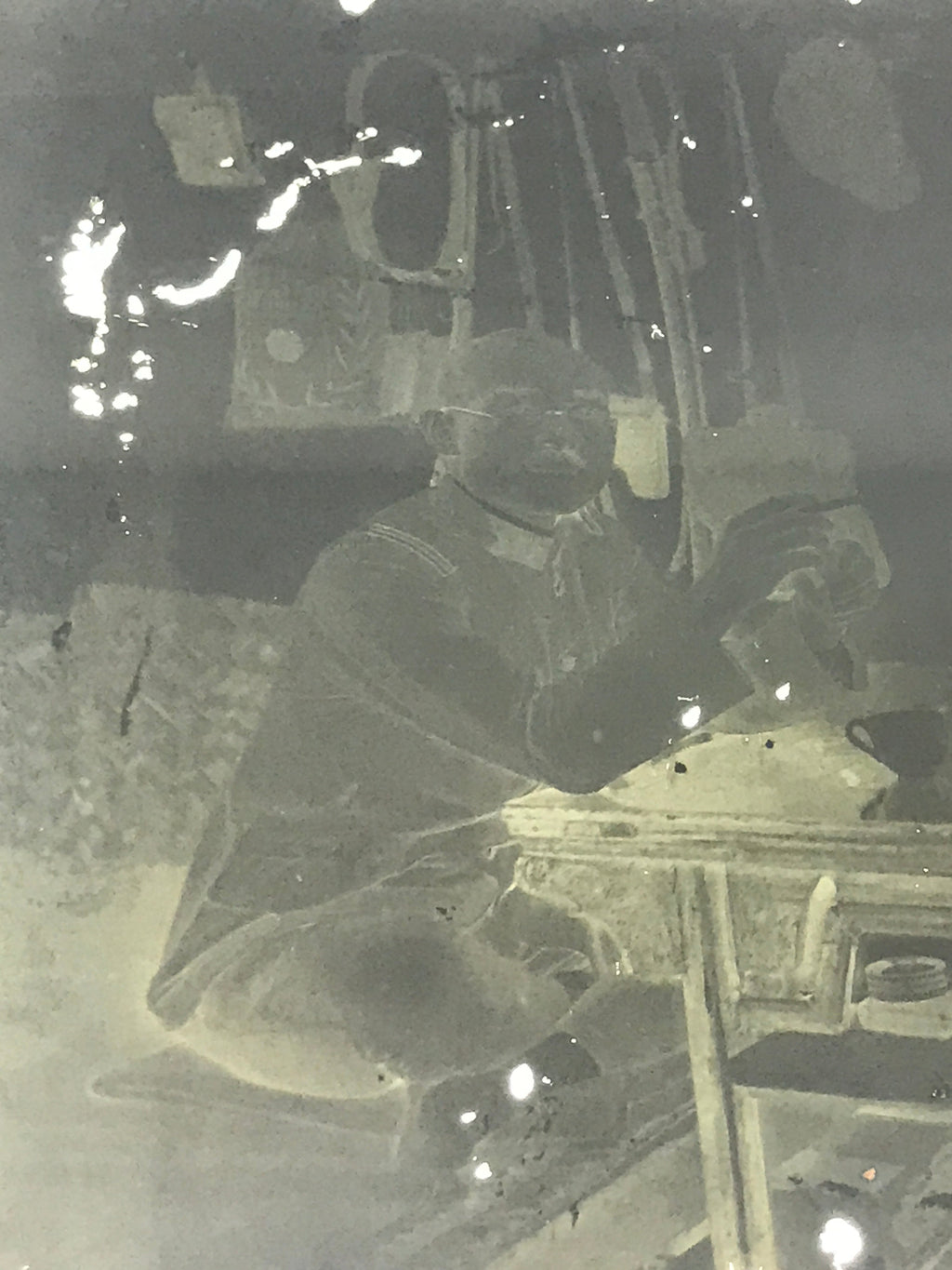 Antique Japanese Photo Glass Negative Plate C1900 Living Room Table Man GN439
