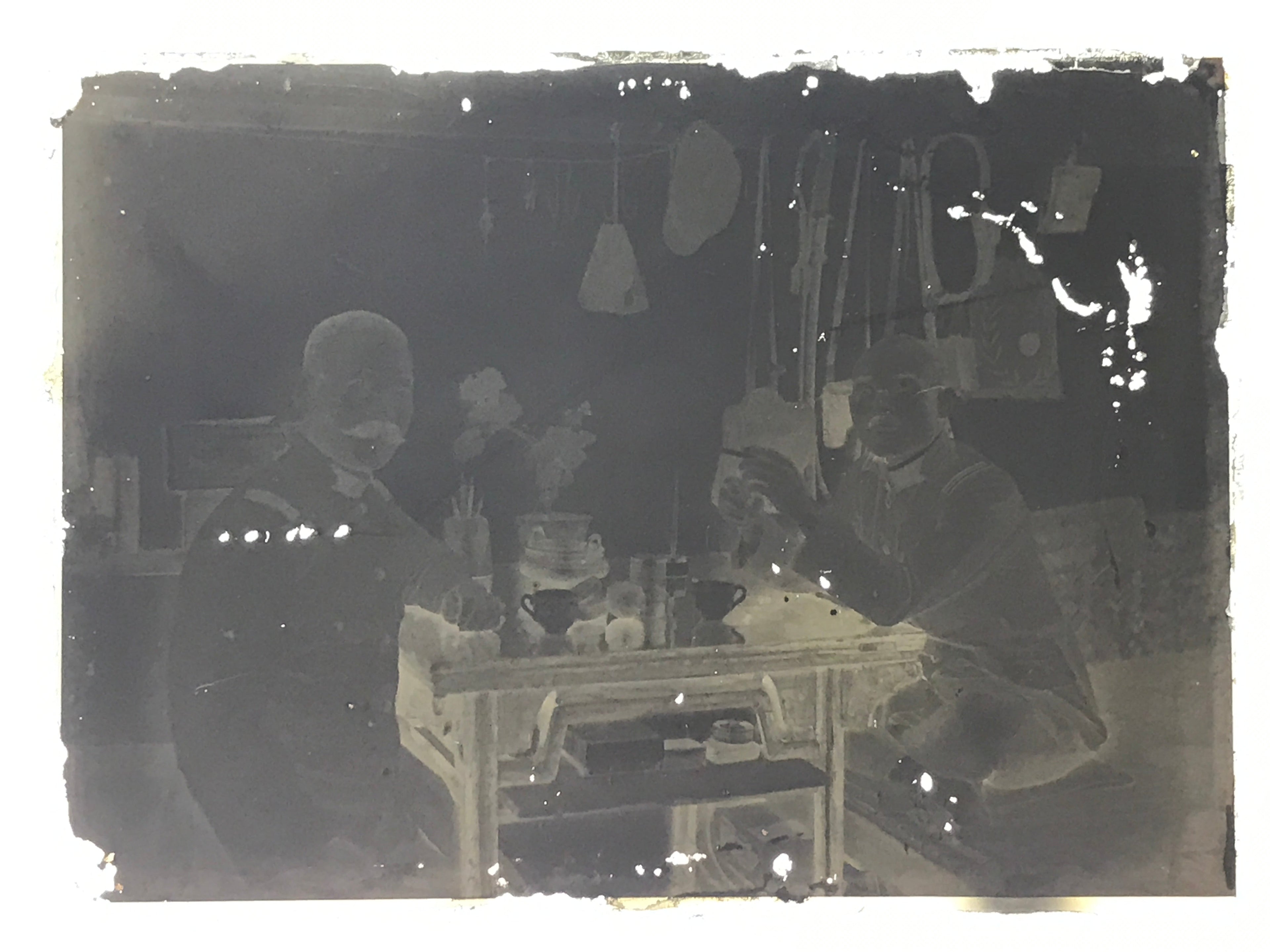 Antique Japanese Photo Glass Negative Plate C1900 Living Room Table Man GN439