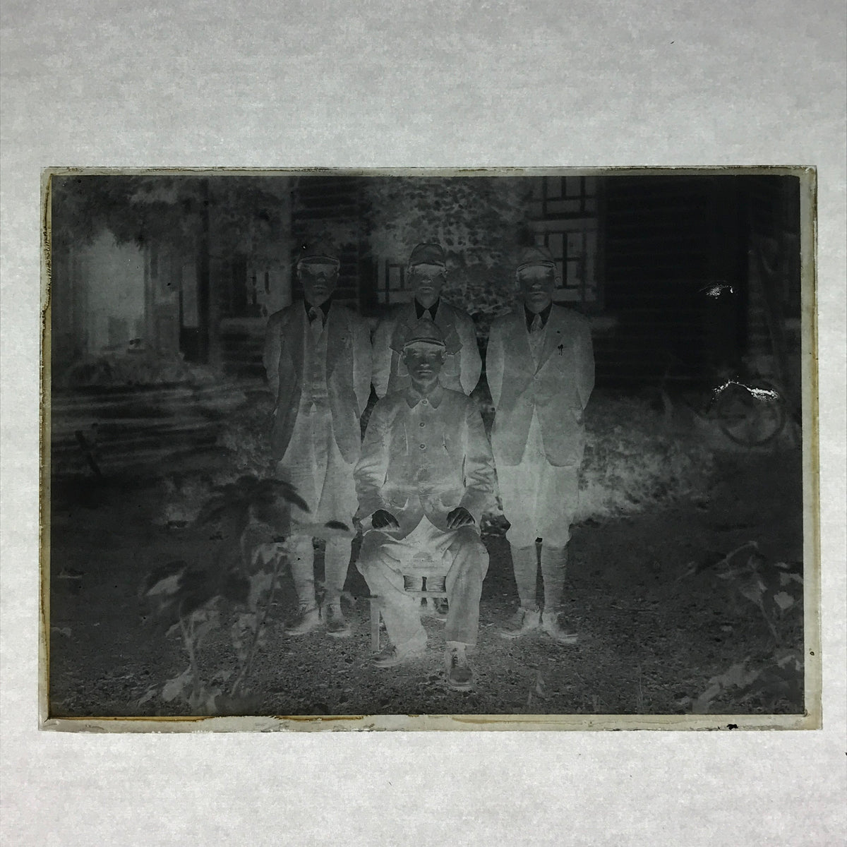 Antique Japanese Photo Glass Negative Plate C1900 Men Uniform Standing GN440