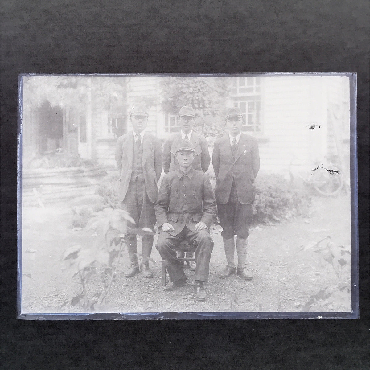 Antique Japanese Photo Glass Negative Plate C1900 Men Uniform Standing GN440