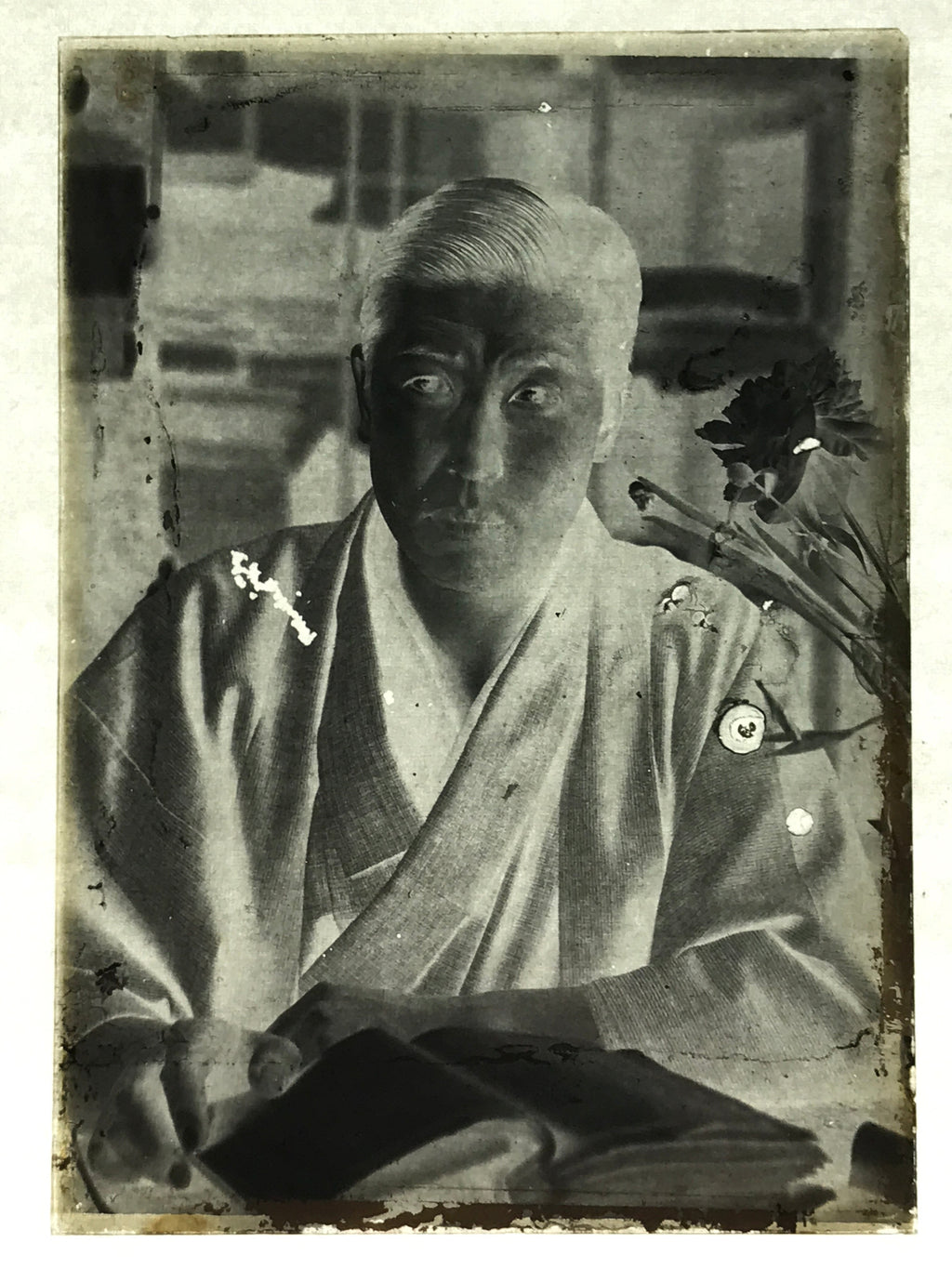 Antique Japanese Photo Glass Negative Plate C1900 Portrait Man Sitting GN451
