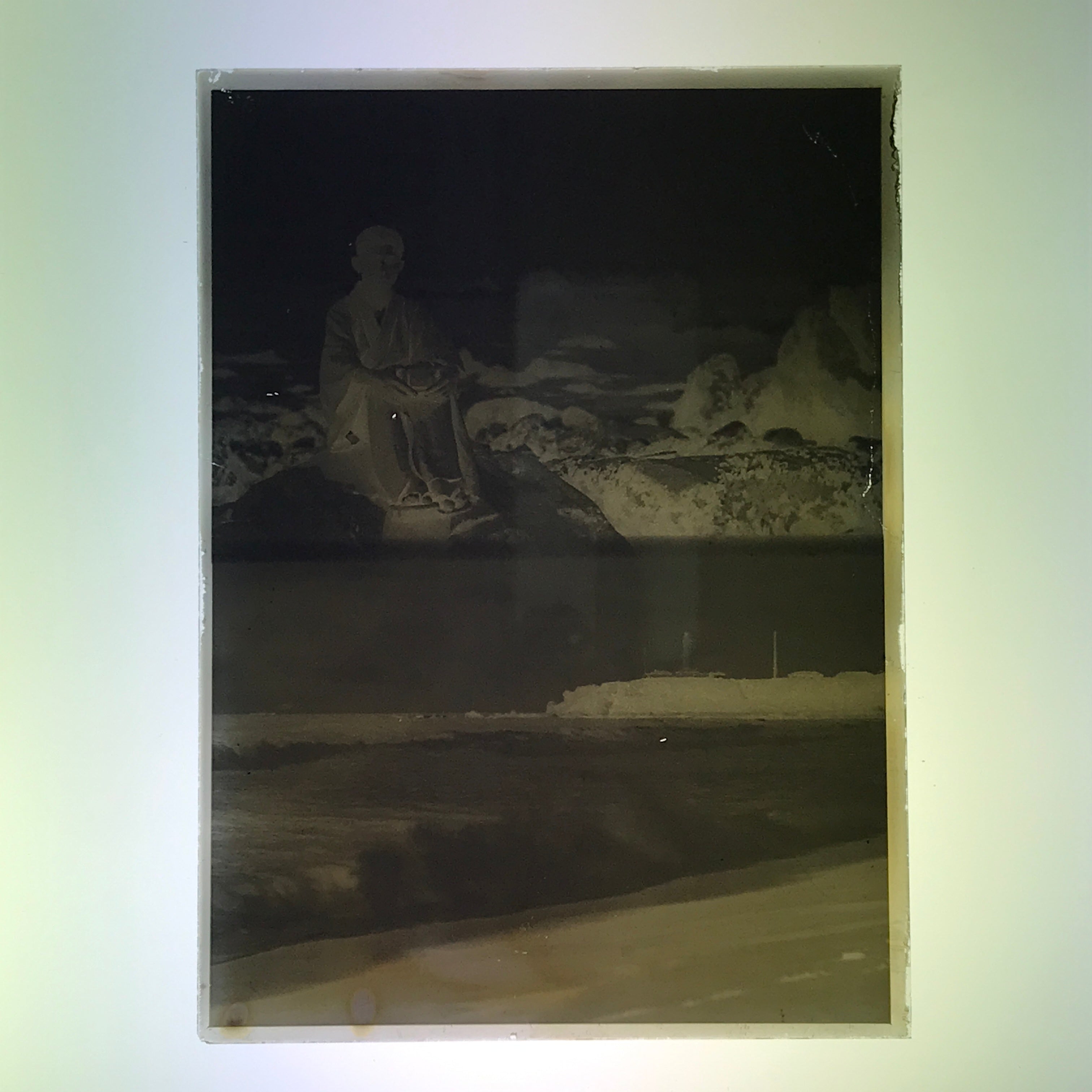Antique Japanese Photo Glass Negative Plate C1900 Seaside Man Portrait GN448
