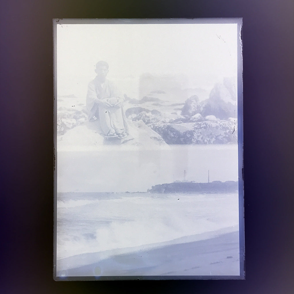 Antique Japanese Photo Glass Negative Plate C1900 Seaside Man Portrait GN448