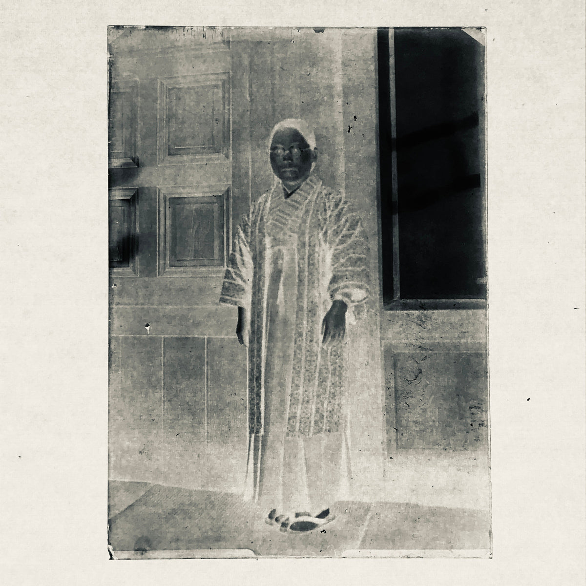 Antique Japanese Photo Glass Negative Plate C1900 Woman Glasses Standing GN455