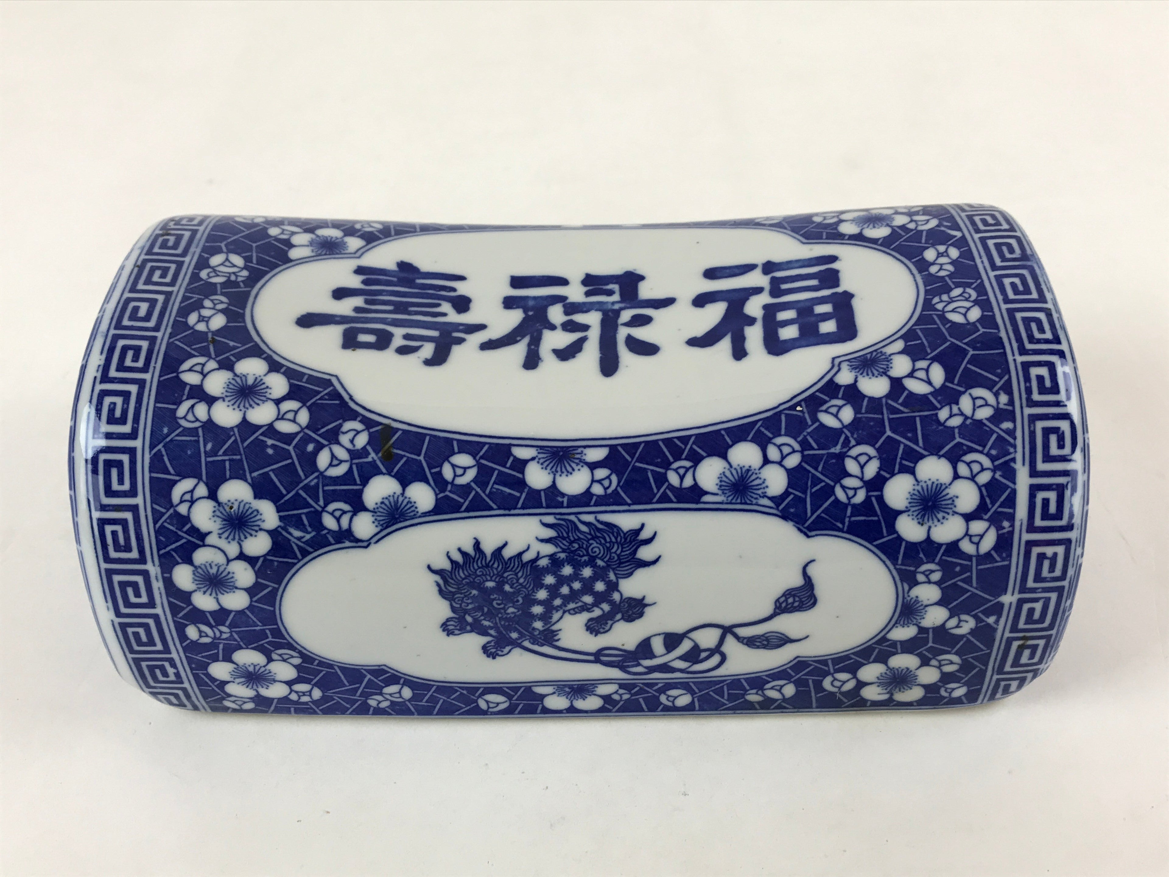 Antique Japanese Porcelain Neck Rest Geisha Takamakura Pillow Blue White JK618