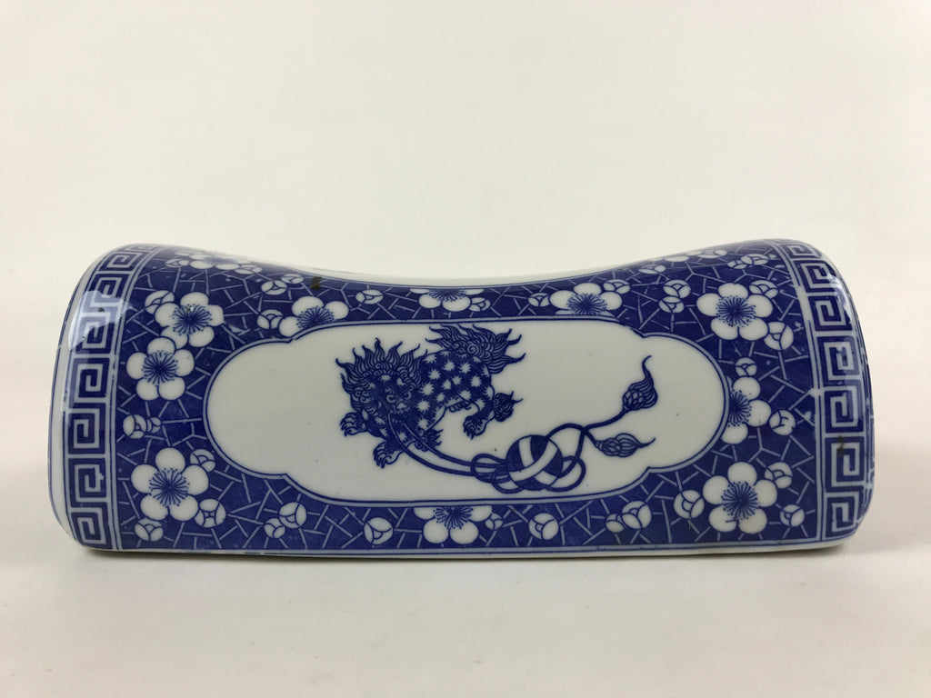 Antique Japanese Porcelain Neck Rest Geisha Takamakura Pillow Blue White JK618