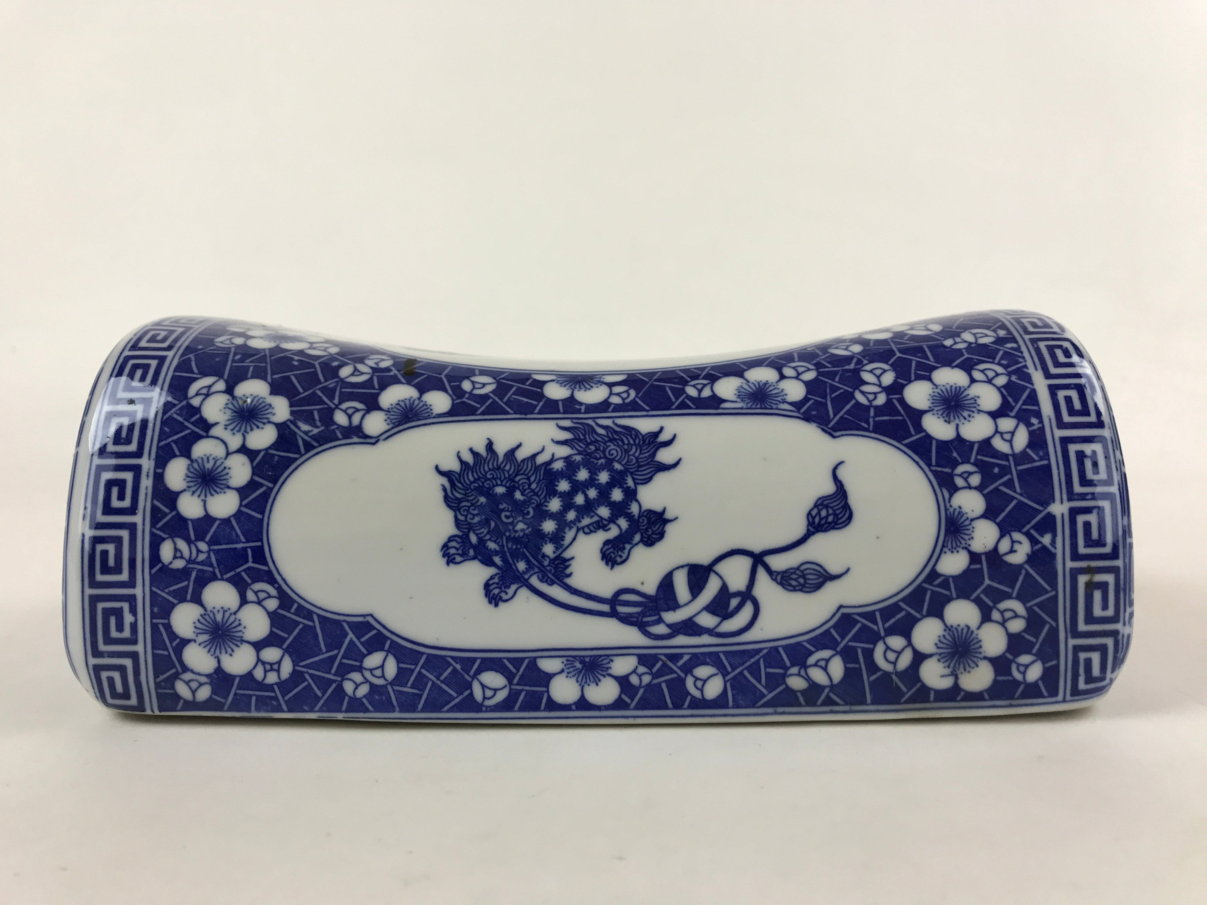 Antique Japanese Porcelain Neck Rest Geisha Takamakura Pillow Blue White JK618