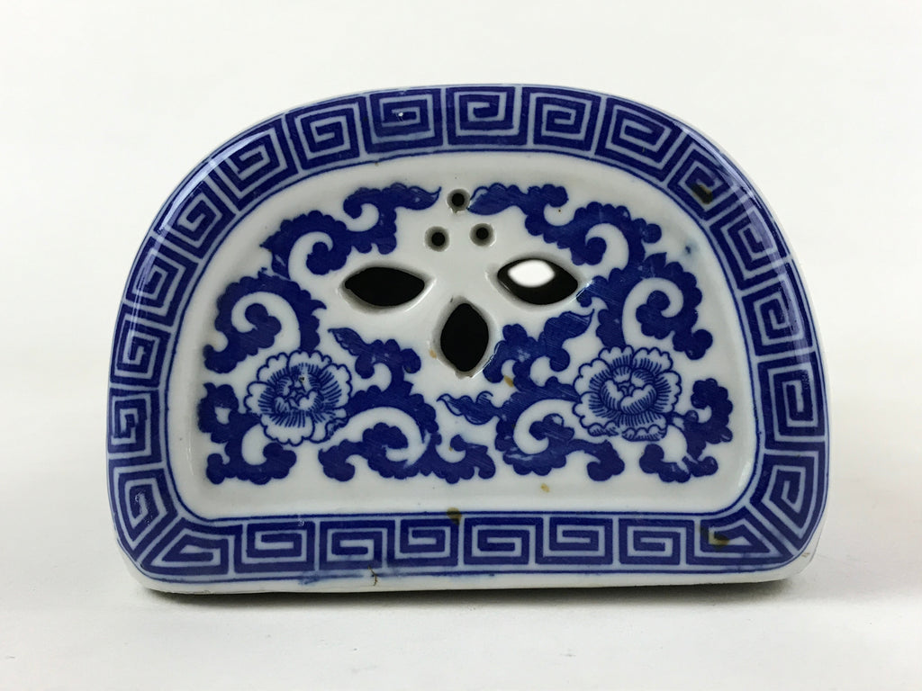 Antique Japanese Porcelain Neck Rest Geisha Takamakura Pillow Blue White JK618