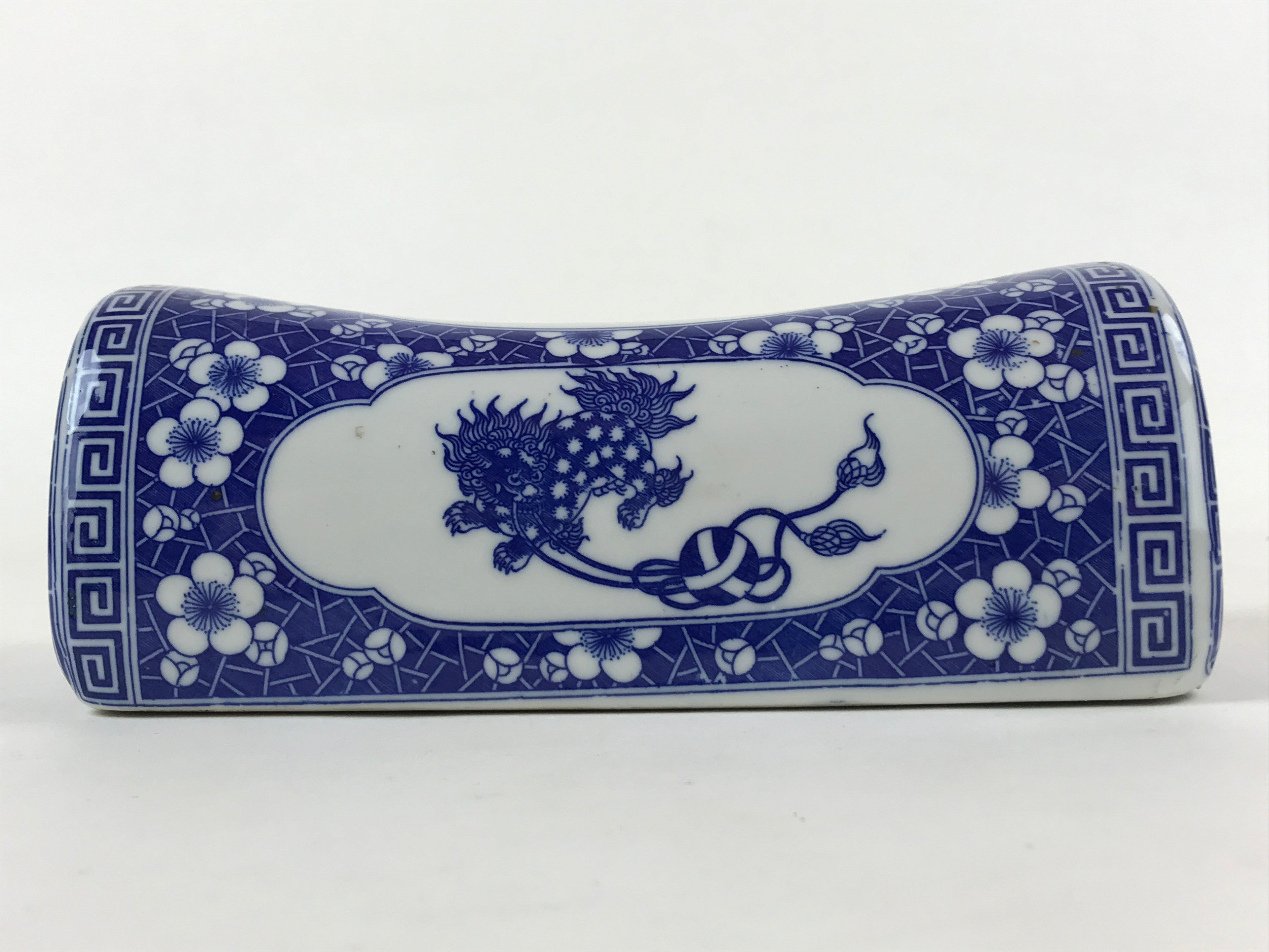 Antique Japanese Porcelain Neck Rest Geisha Takamakura Pillow Blue White JK618