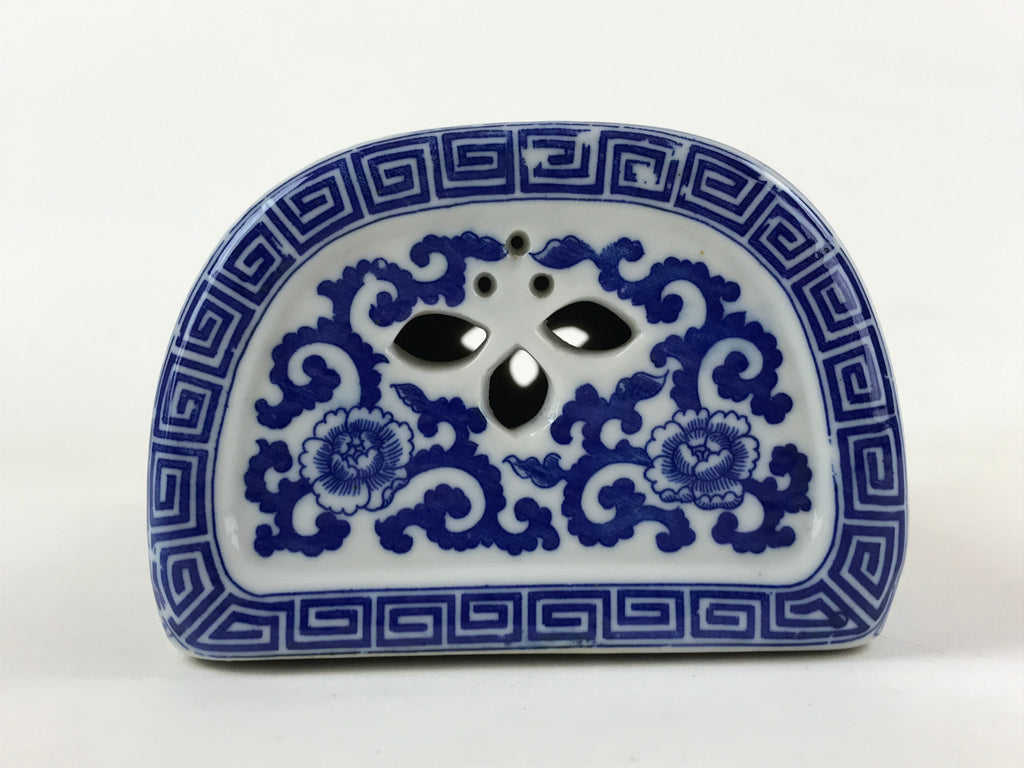 Antique Japanese Porcelain Neck Rest Geisha Takamakura Pillow Blue White JK618