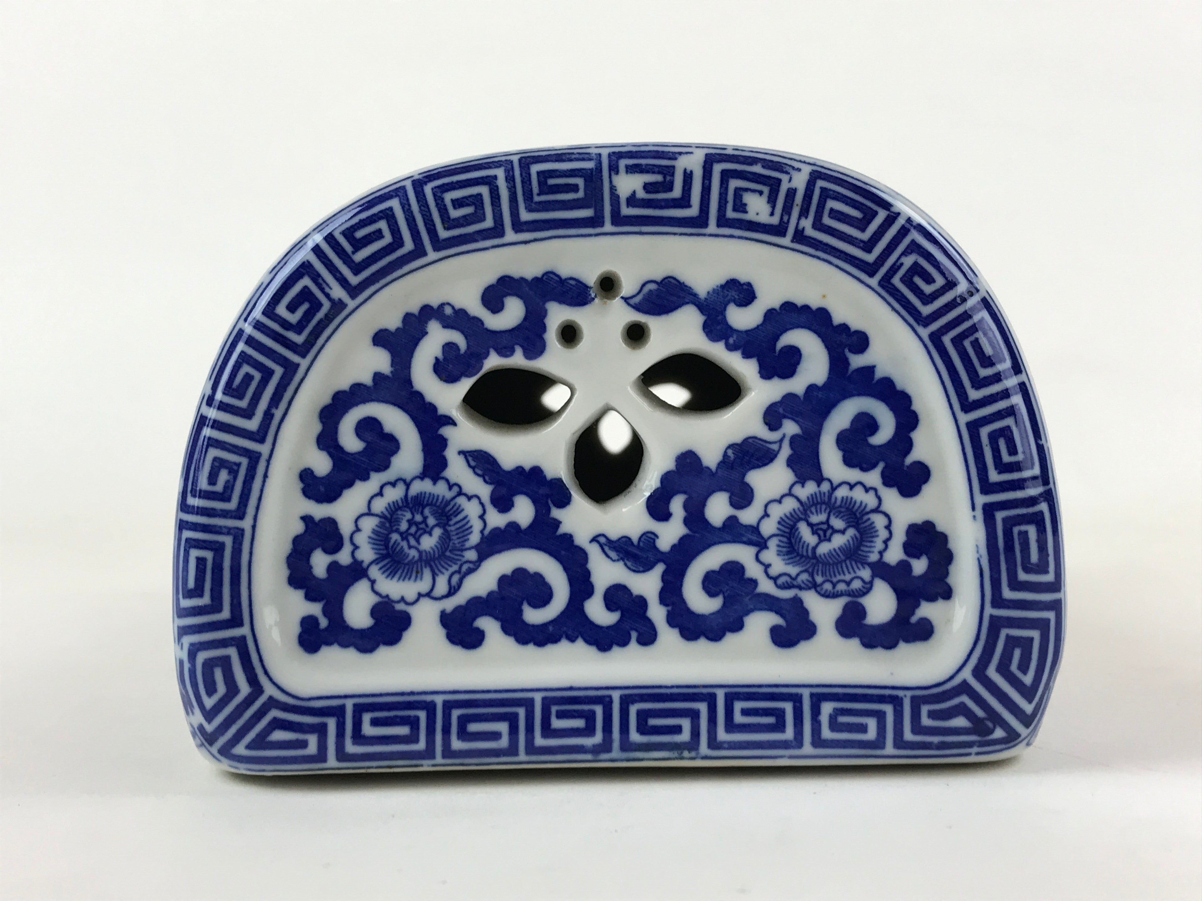 Antique Japanese Porcelain Neck Rest Geisha Takamakura Pillow Blue White JK618