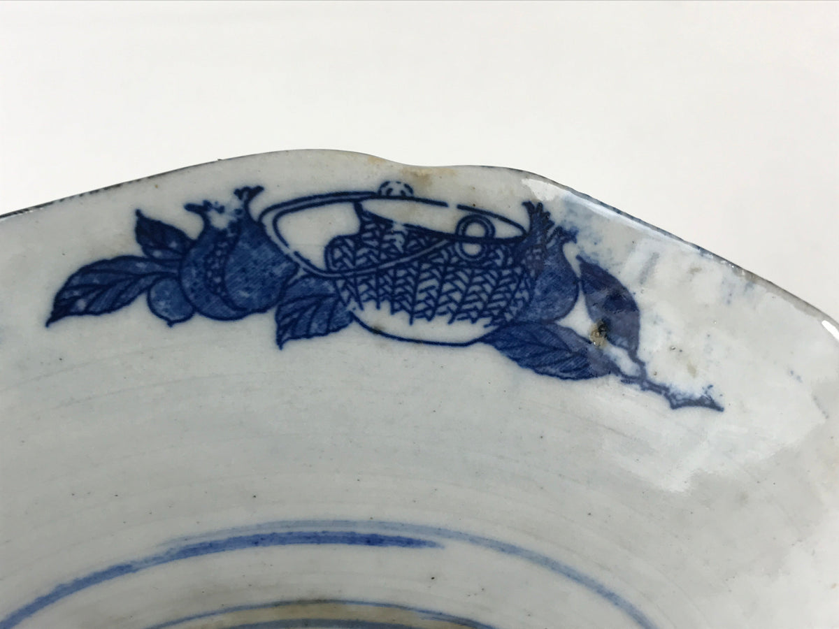 Antique Japanese Porcelain Plate Blue Sometsuke Chrysanthemum Butterfly PY281