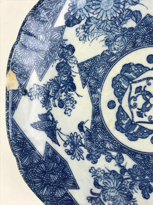 Antique Japanese Porcelain Plate Blue Sometsuke Chrysanthemum Butterfly PY282