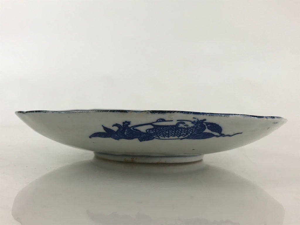 Antique Japanese Porcelain Plate Blue Sometsuke Chrysanthemum Butterfly PY283