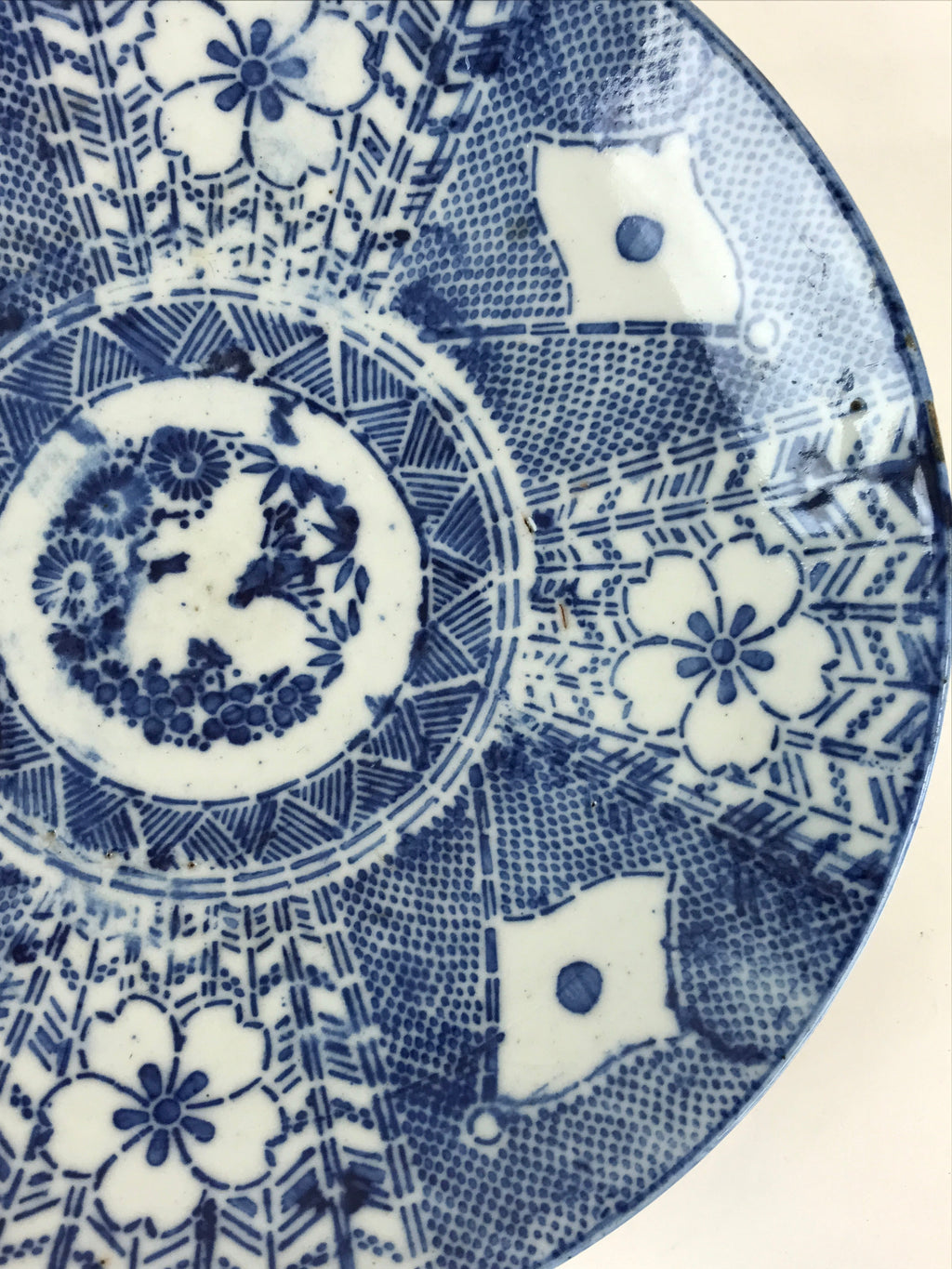 Antique Japanese Porcelain Plate Blue Sometsuke Japanese Flag Sakura PY189