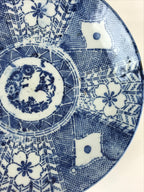 Antique Japanese Porcelain Plate Blue Sometsuke Japanese Flag Sakura PY189