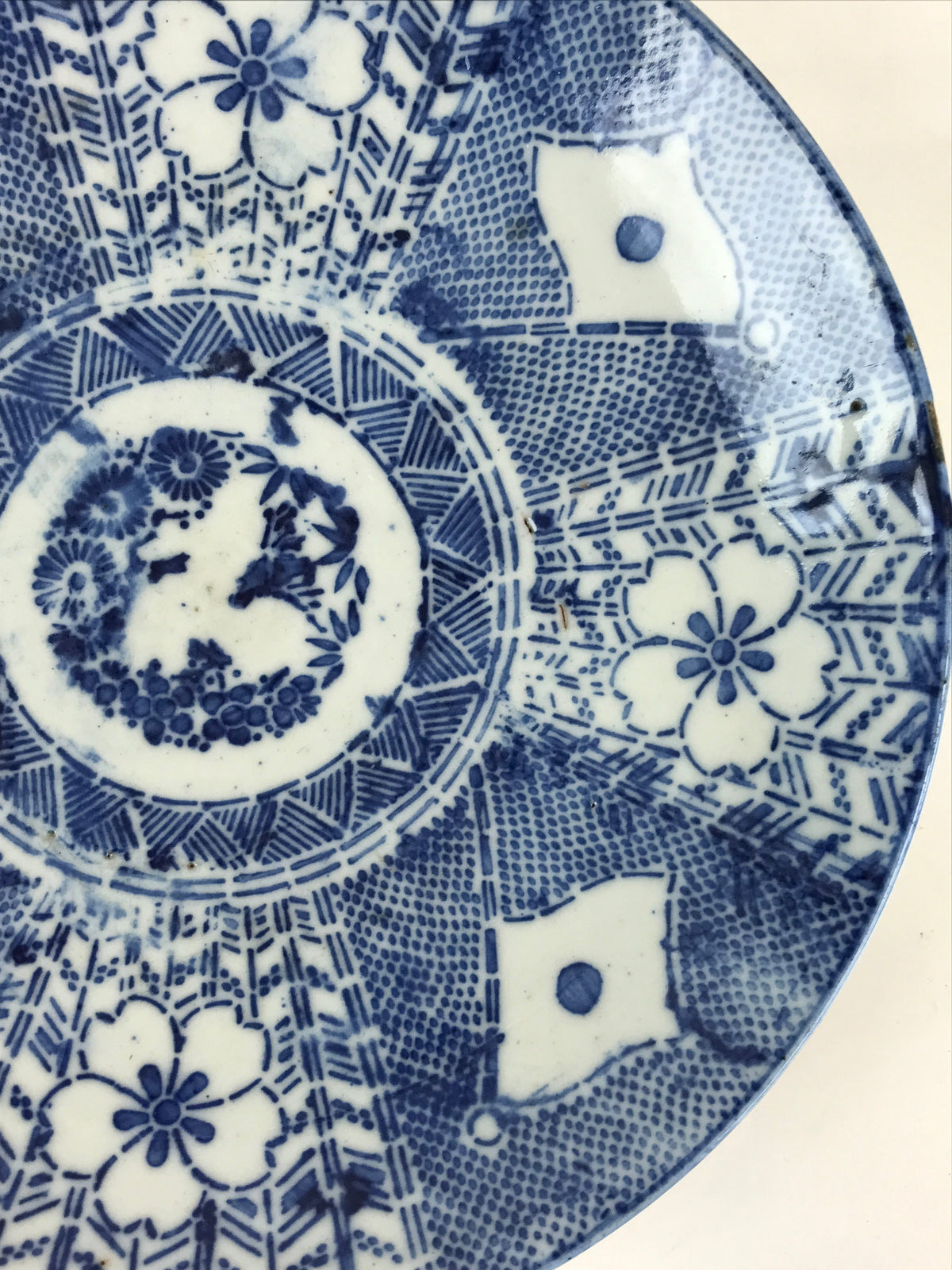 Antique Japanese Porcelain Plate Blue Sometsuke Japanese Flag Sakura PY189