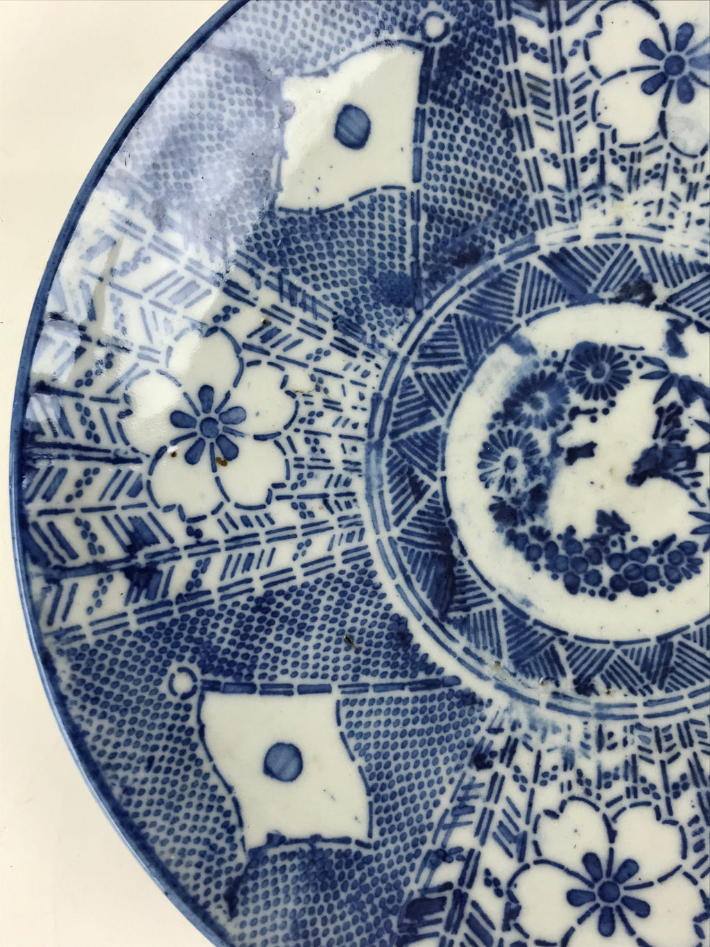 Antique Japanese Porcelain Plate Blue Sometsuke Japanese Flag Sakura PY189