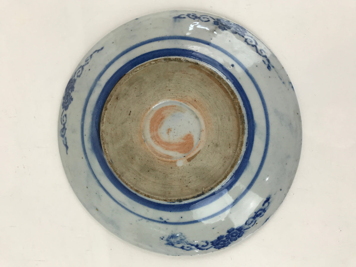 Antique Japanese Porcelain Plate Blue Sometsuke Japanese Flag Sakura PY189