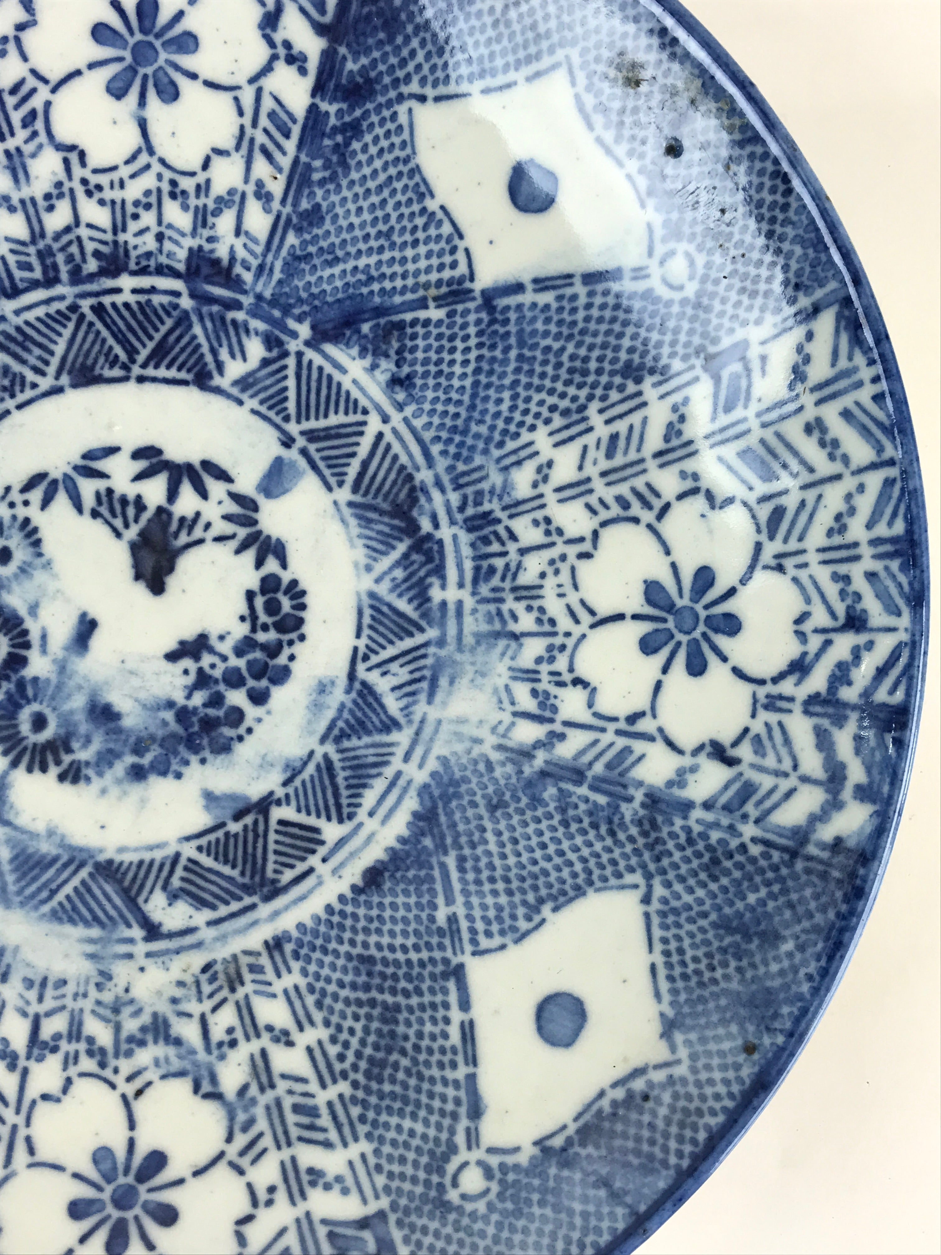 Antique Japanese Porcelain Plate Blue Sometsuke Japanese Flag Sakura PY190