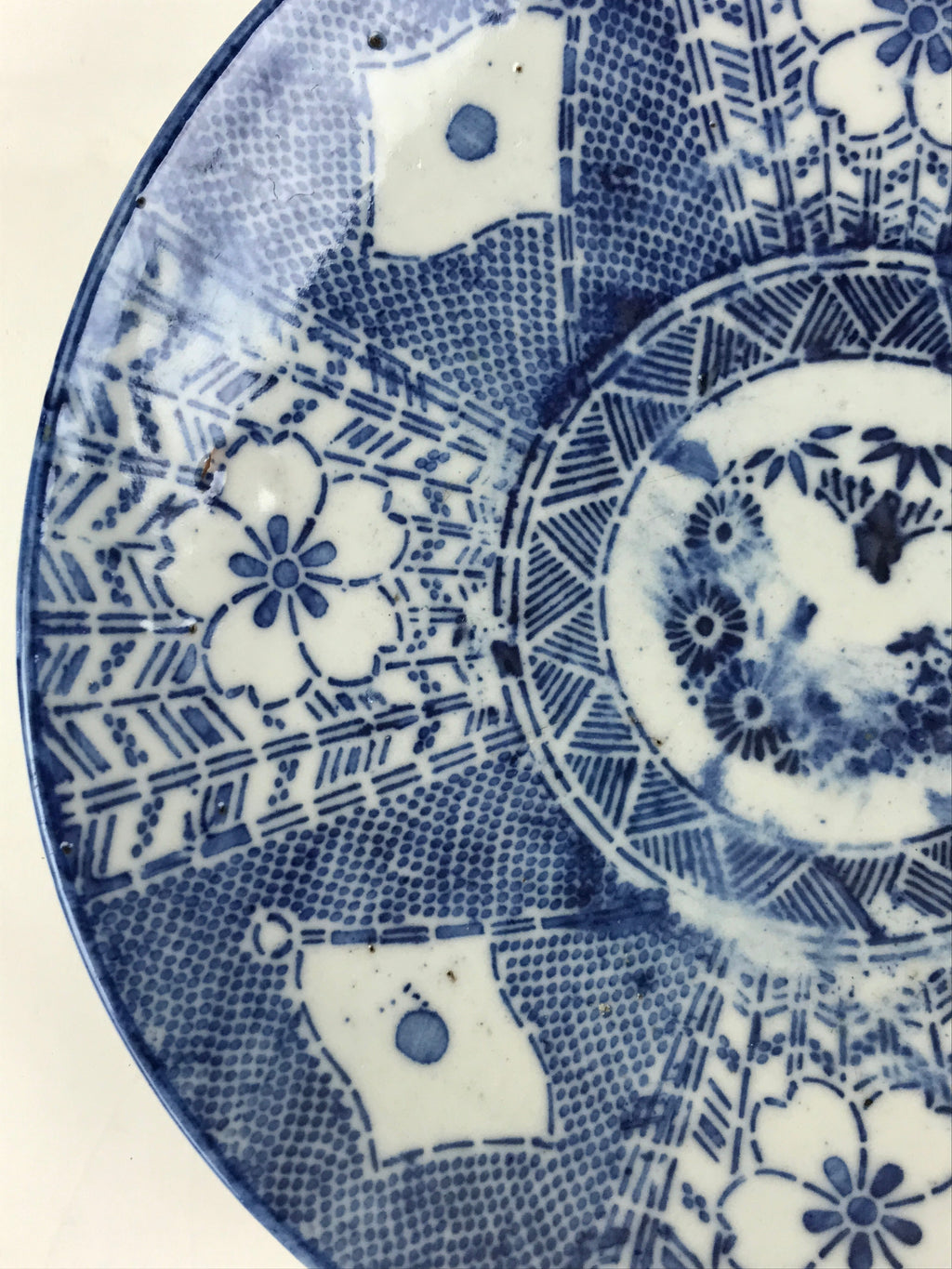 Antique Japanese Porcelain Plate Blue Sometsuke Japanese Flag Sakura PY190