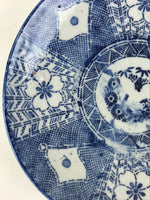 Antique Japanese Porcelain Plate Blue Sometsuke Japanese Flag Sakura PY190